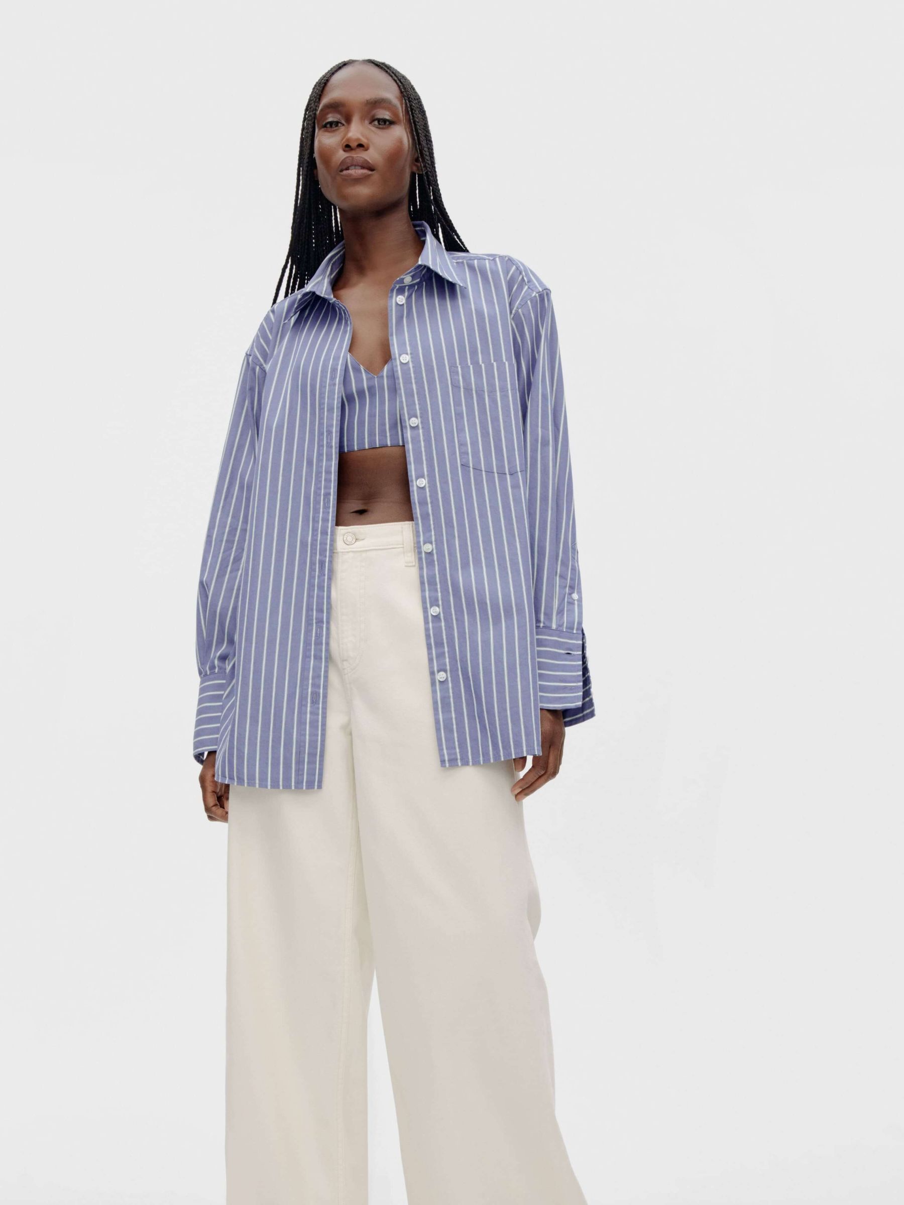 Blue Stripe Cotton Oversized Stripe Shirt - Image 6 of 8
