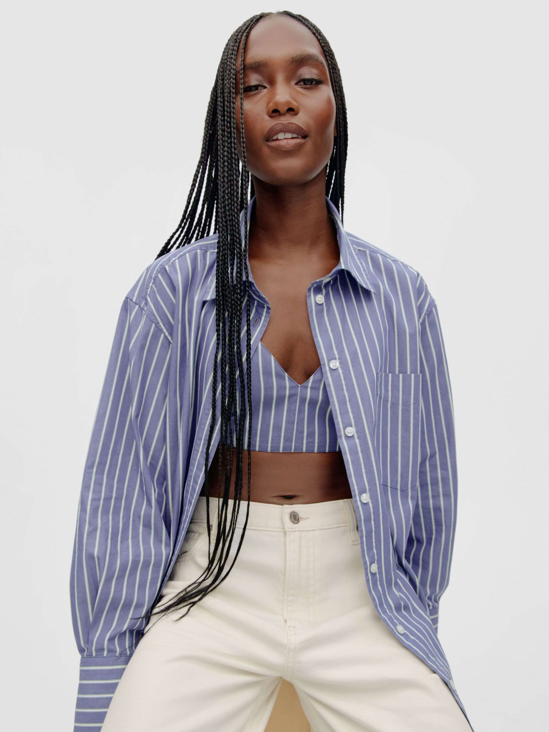 Blue Stripe Cotton Oversized Stripe Shirt - Image 7 of 8
