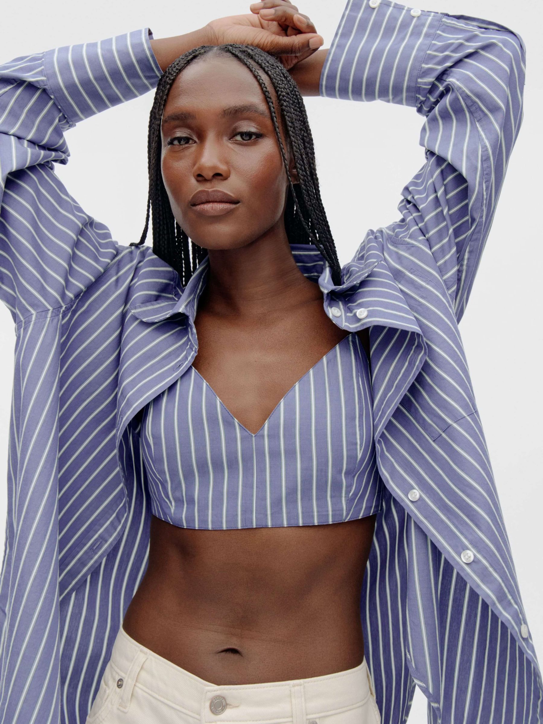 Blue Stripe Cotton Oversized Stripe Shirt - Image 8 of 8