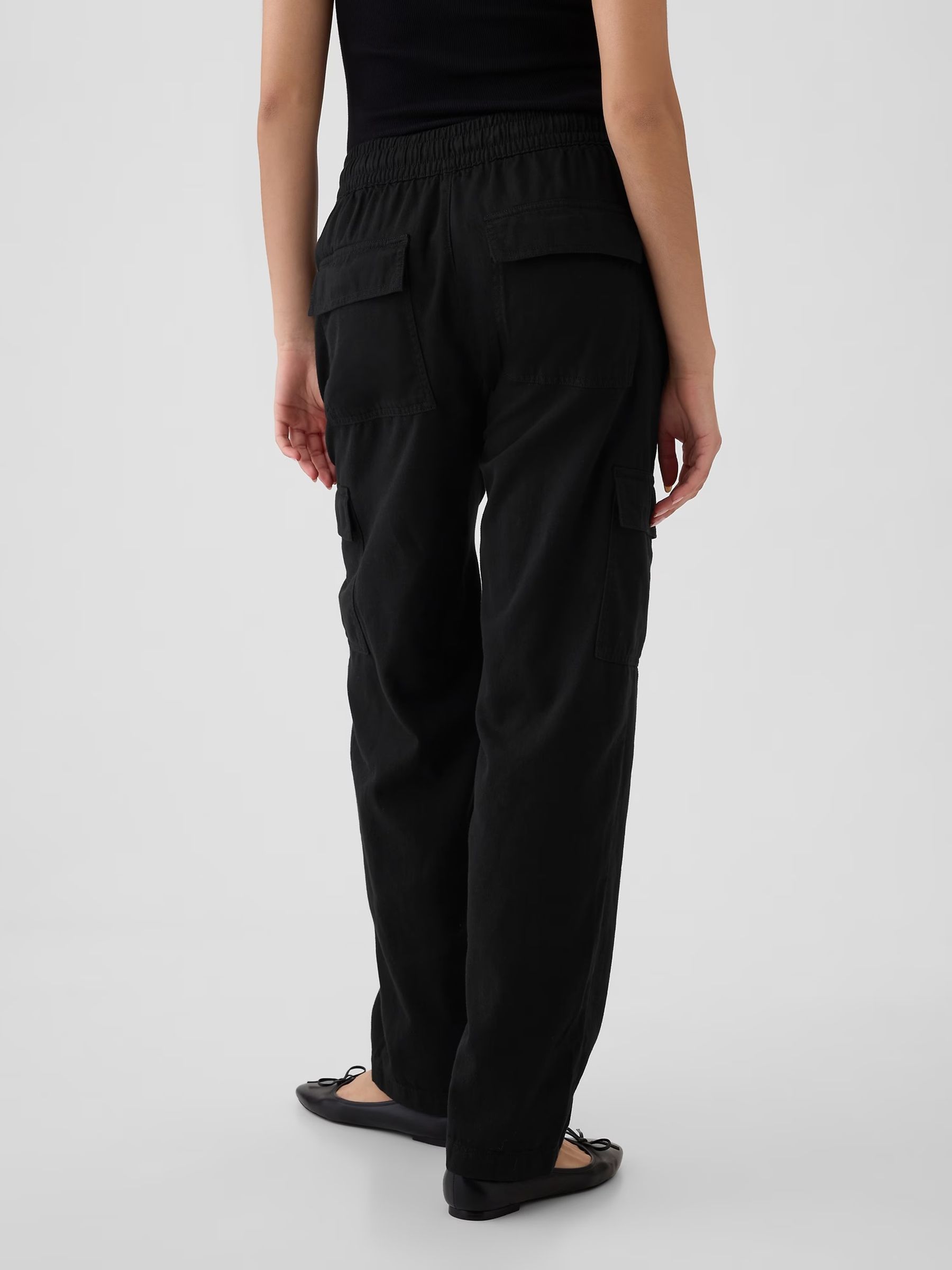 Black Pull On Soft Twill Tapered Cargo Trousers - Image 3 of 5