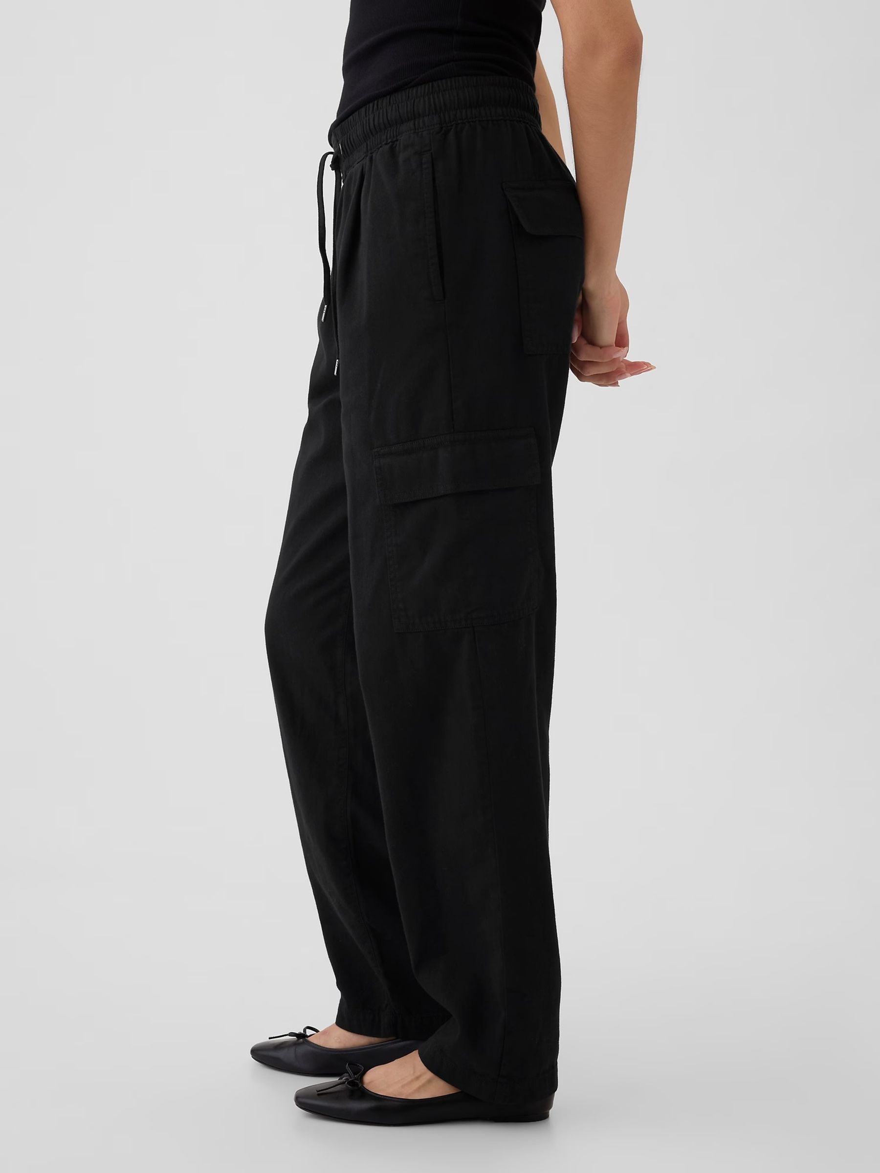 Black Pull On Soft Twill Tapered Cargo Trousers - Image 4 of 5