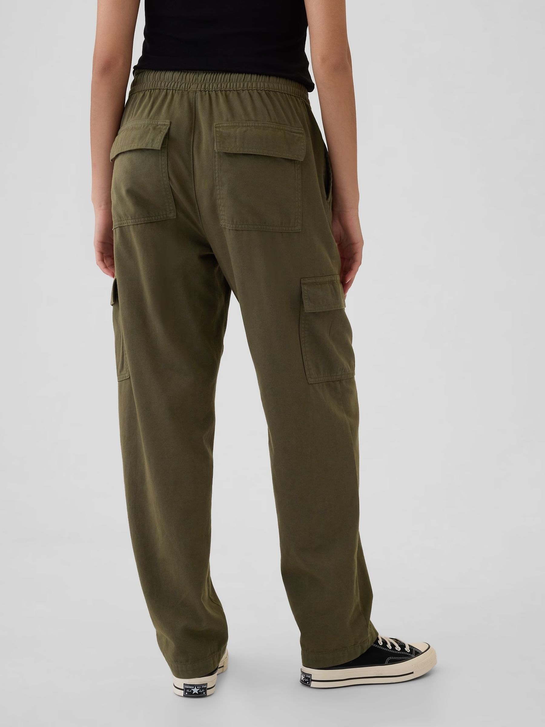 Green Pull On Soft Twill Tapered Cargo Trousers - Image 2 of 5