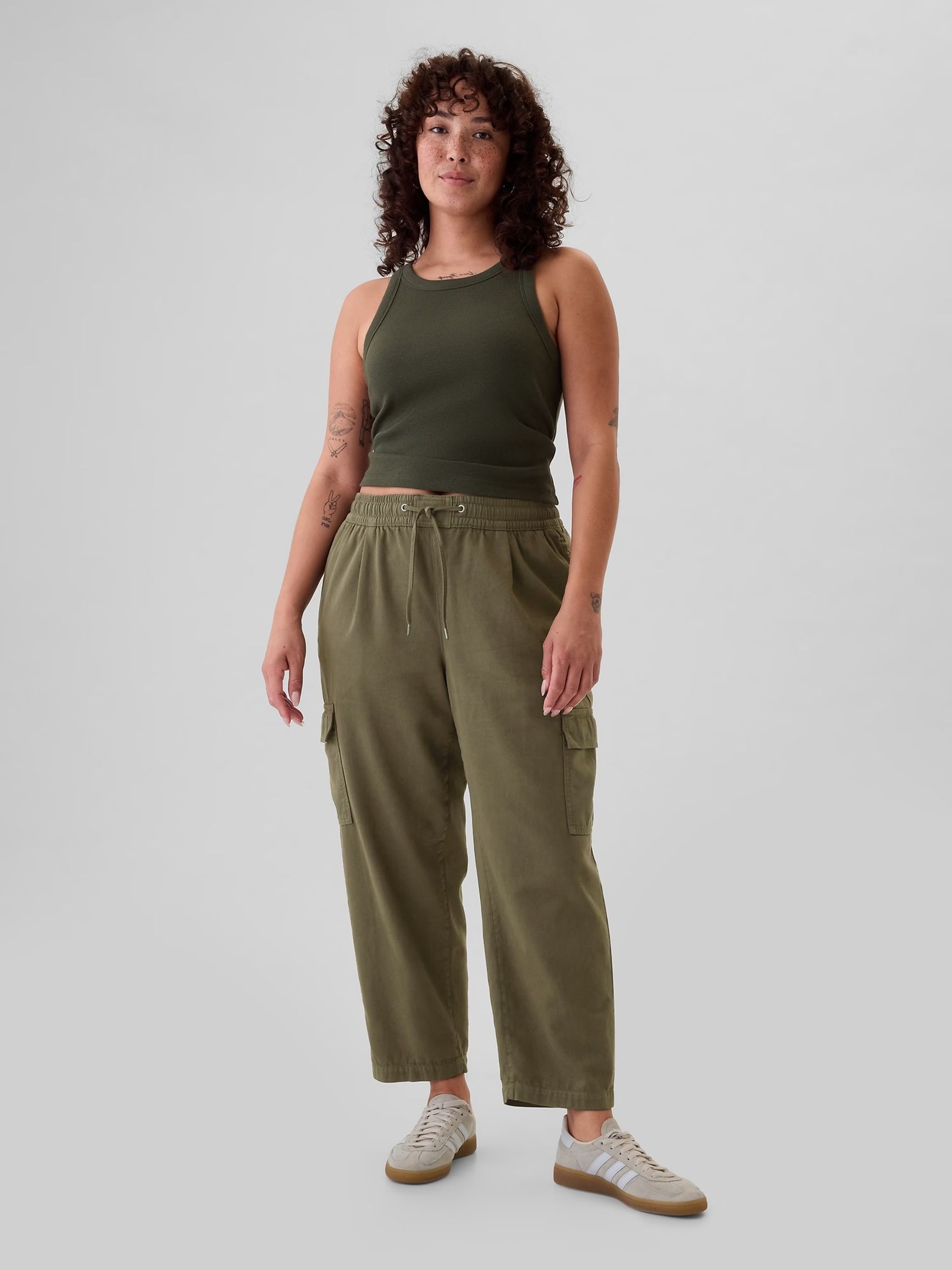 Green Pull On Soft Twill Tapered Cargo Trousers - Image 3 of 5