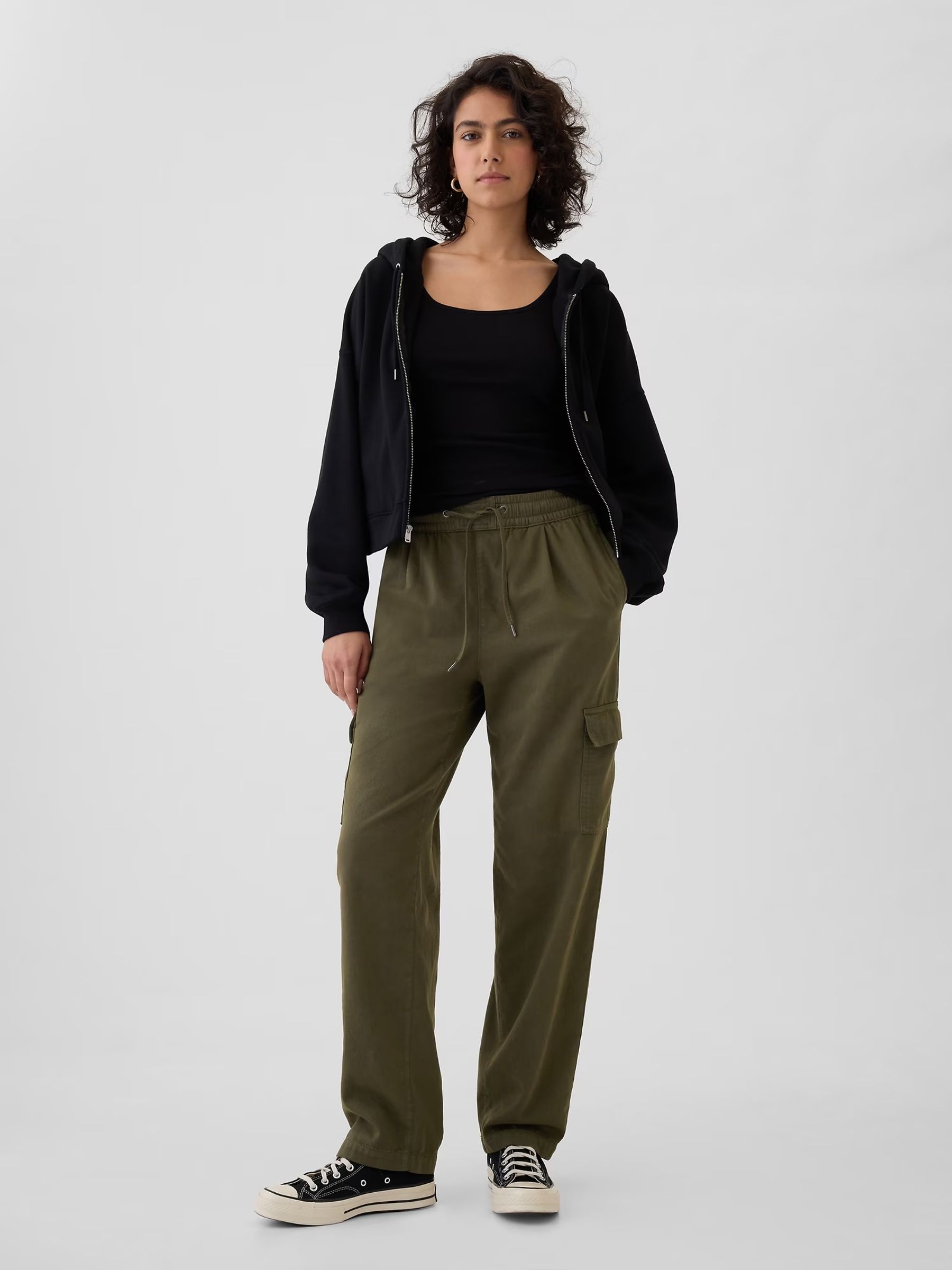 Green Pull On Soft Twill Tapered Cargo Trousers - Image 4 of 5