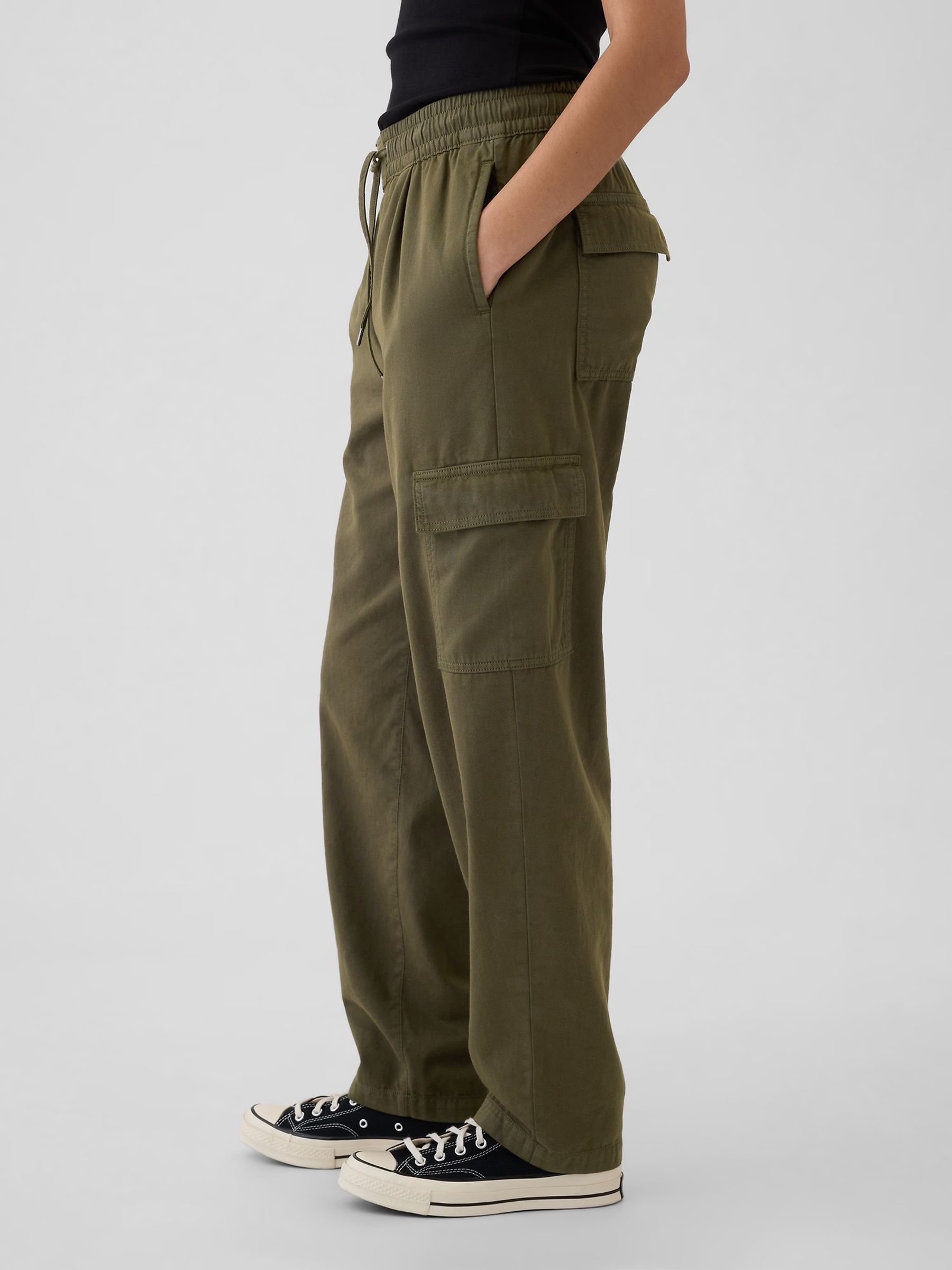 Green Pull On Soft Twill Tapered Cargo Trousers - Image 5 of 5