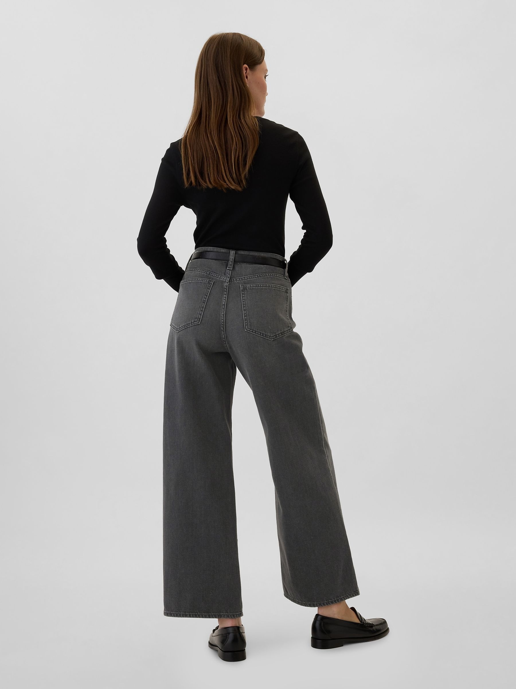 Black Wash Cotton High Waisted Wide Leg Jeans - Image 2 of 8
