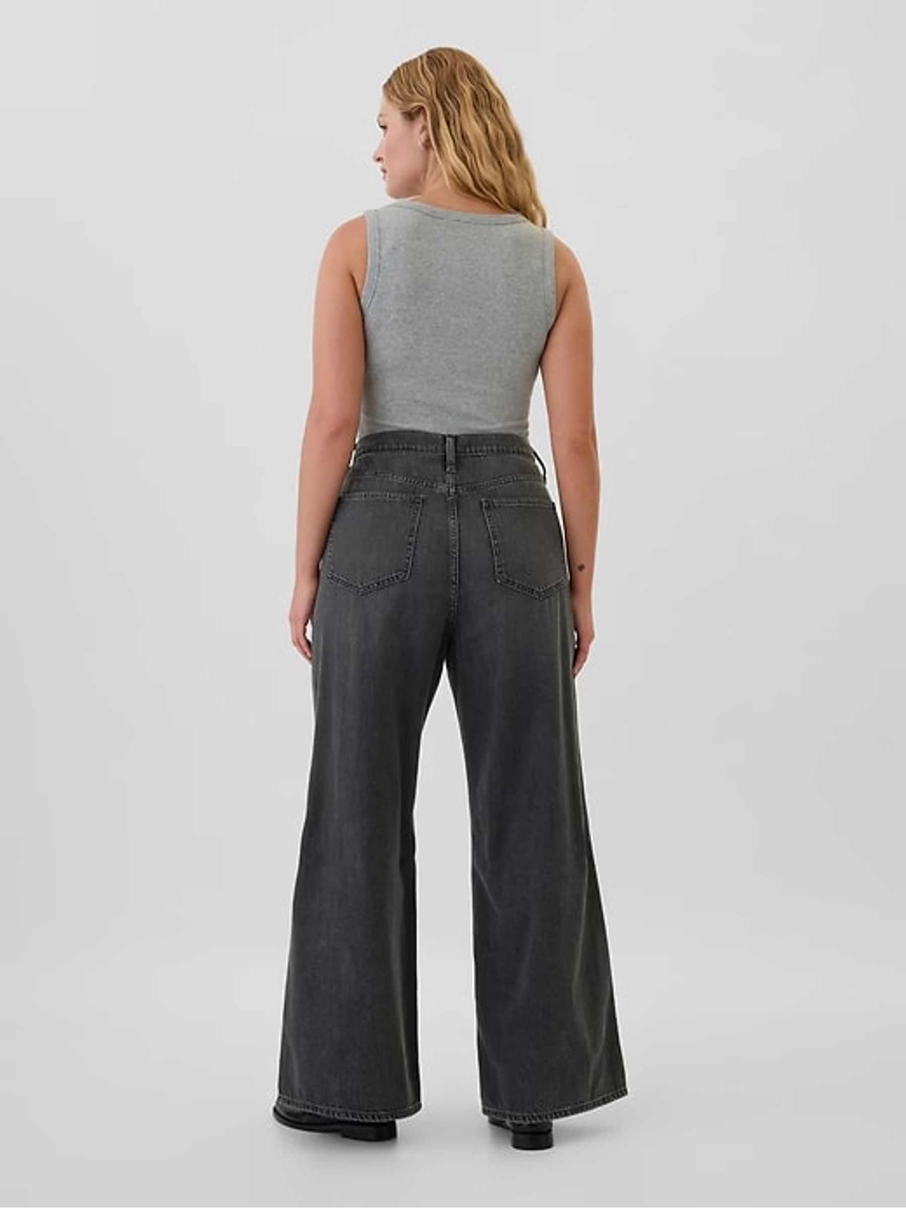 Black Wash Cotton High Waisted Wide Leg Jeans - Image 7 of 8