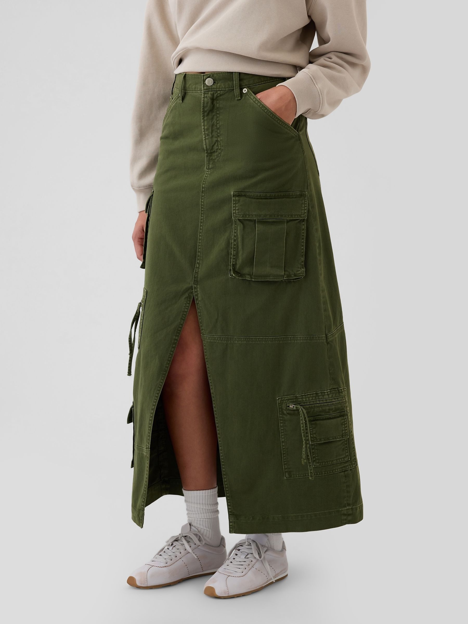 Green Cargo Maxi Skirt - Image 1 of 5