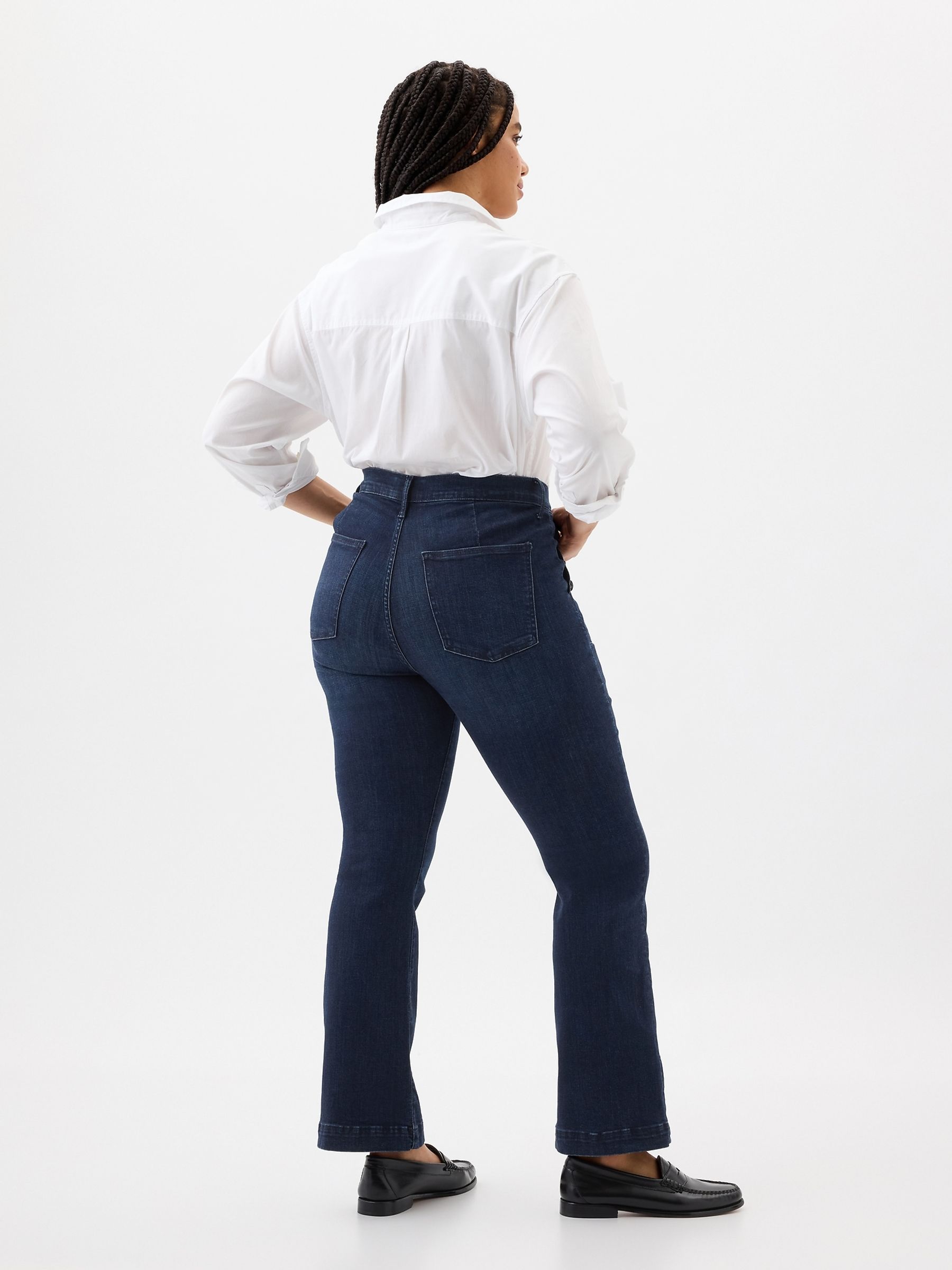 Blue Mid Rise Stretch Button Detail Bootcut Jeans - Image 2 of 7
