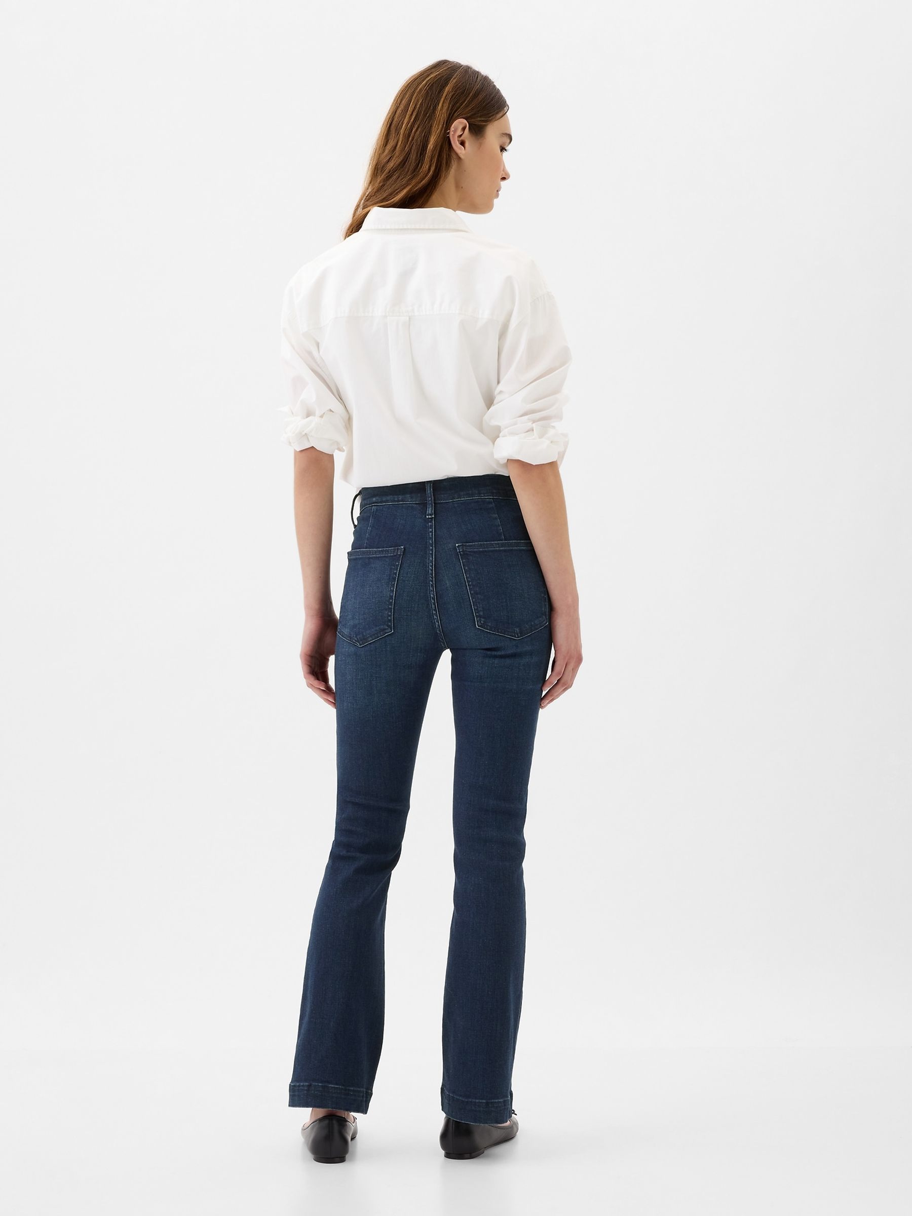 Blue Mid Rise Stretch Button Detail Bootcut Jeans - Image 6 of 7