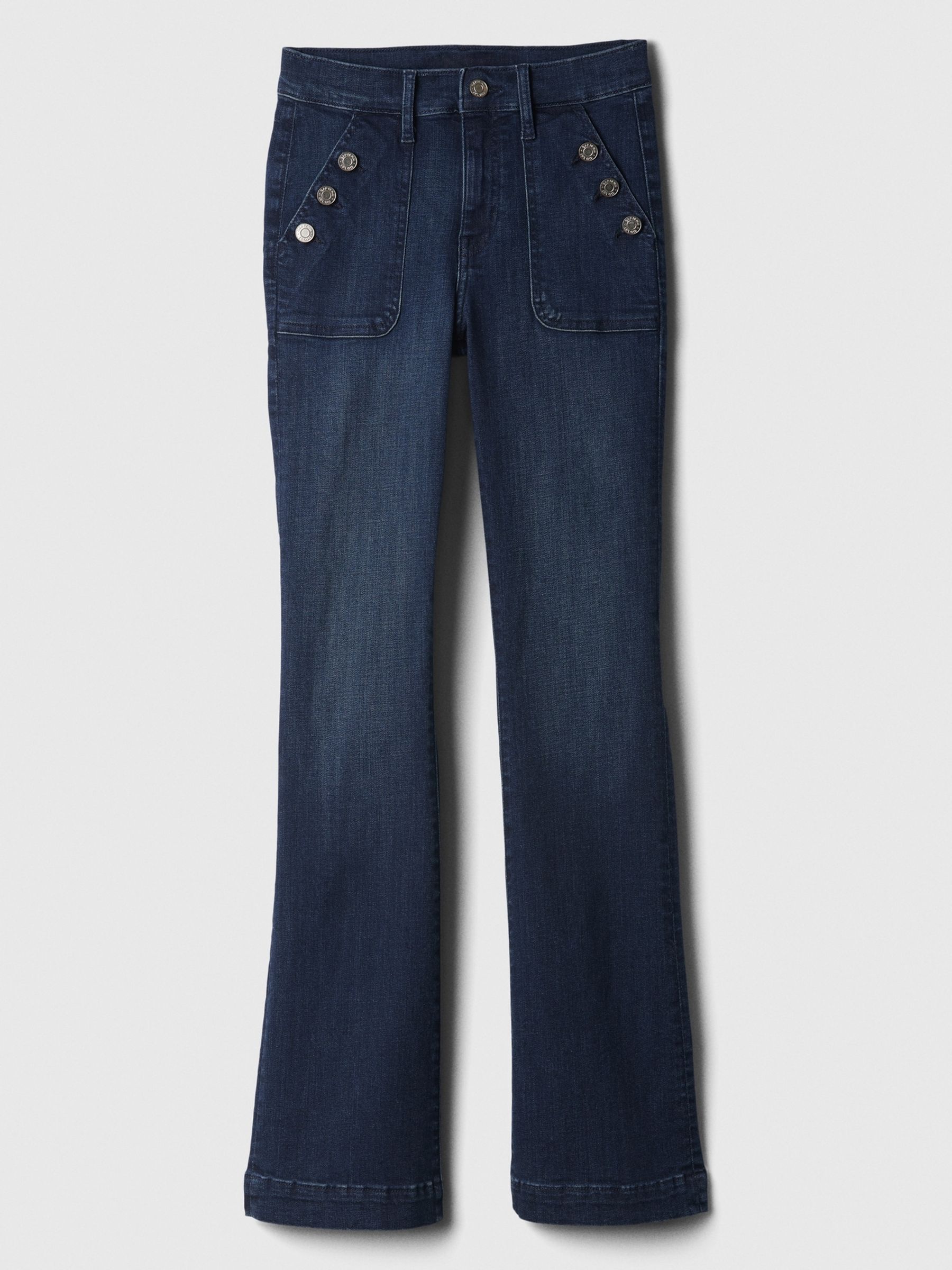 Blue Mid Rise Stretch Button Detail Bootcut Jeans - Image 7 of 7