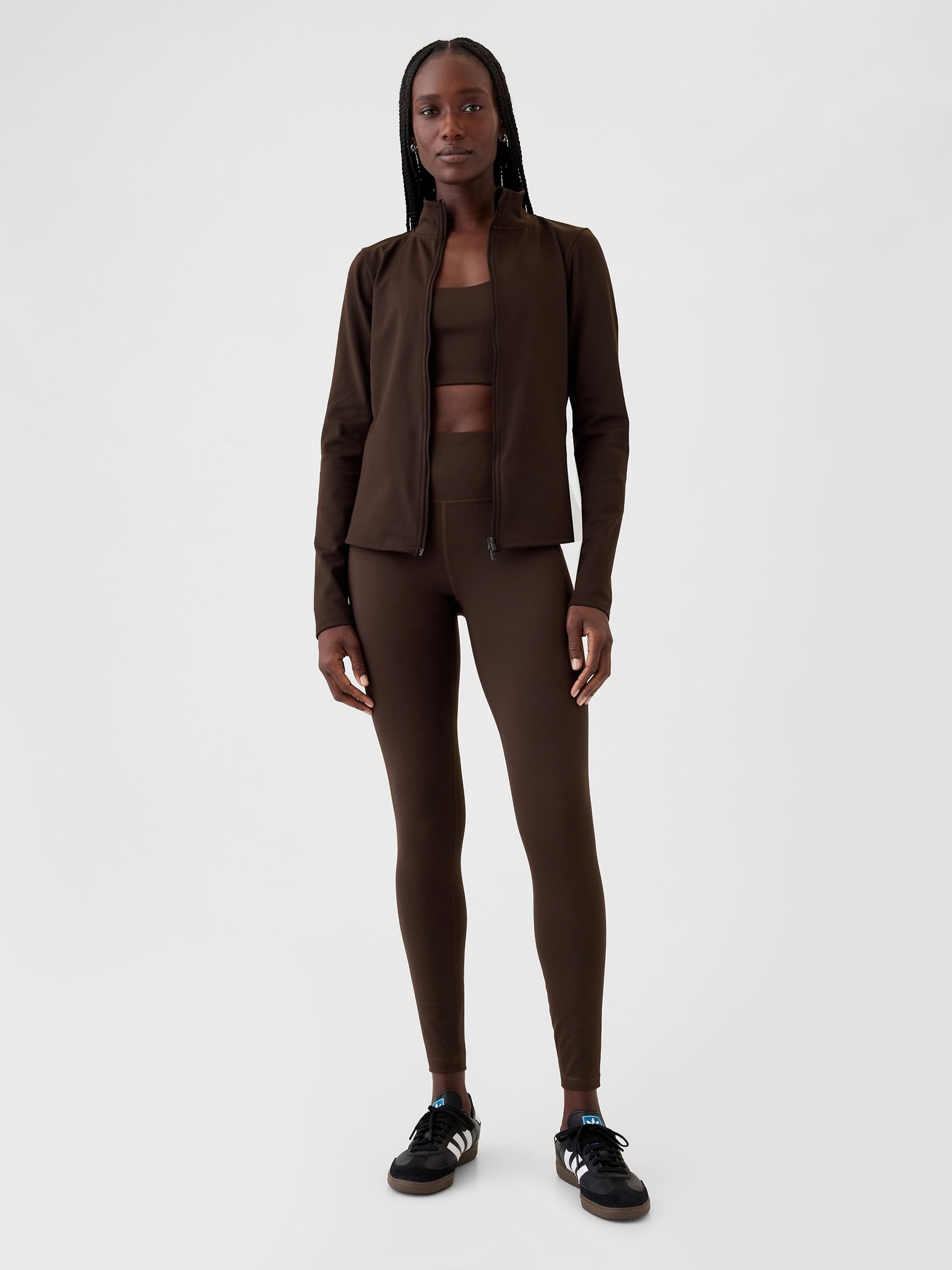 Brown High Waisted Power Stretch Full Length Pocket Leggings - Image 3 of 4