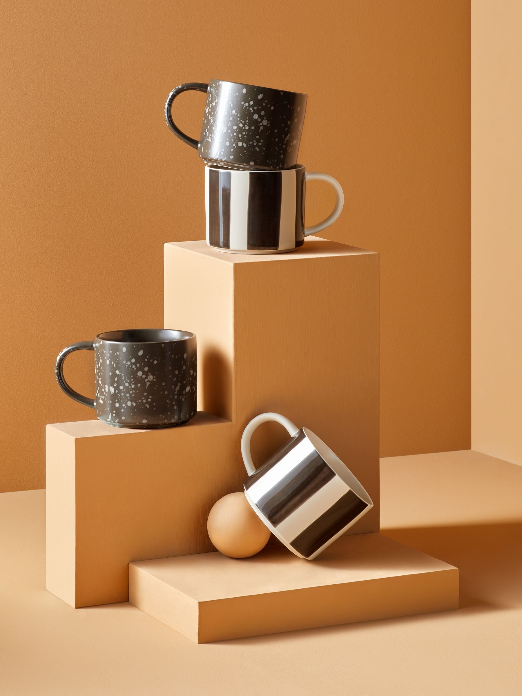 Set of 4 Jovi Hand Painted Stacking Mugs in Black/White - Image 2 of 4