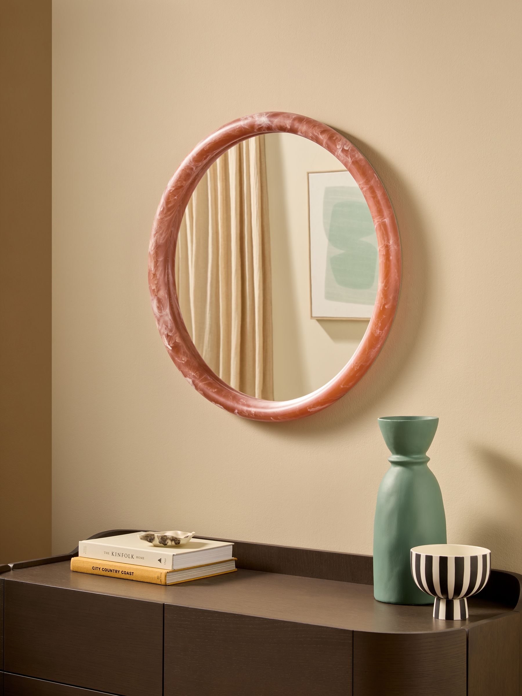 Nina Resin Mirror in Coral Red - Image 1 of 4