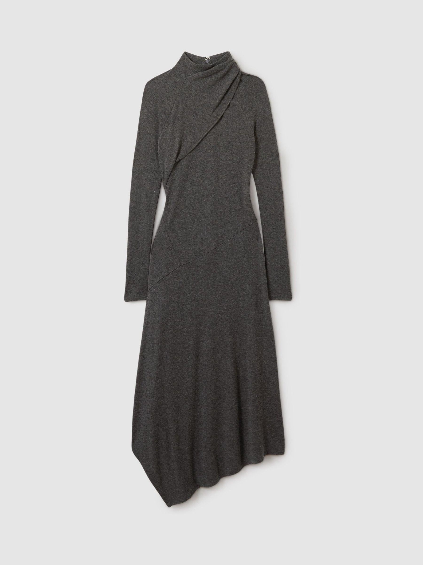Jersey Drape Asymmetric Midi Dress in Grey - Image 2 of 7