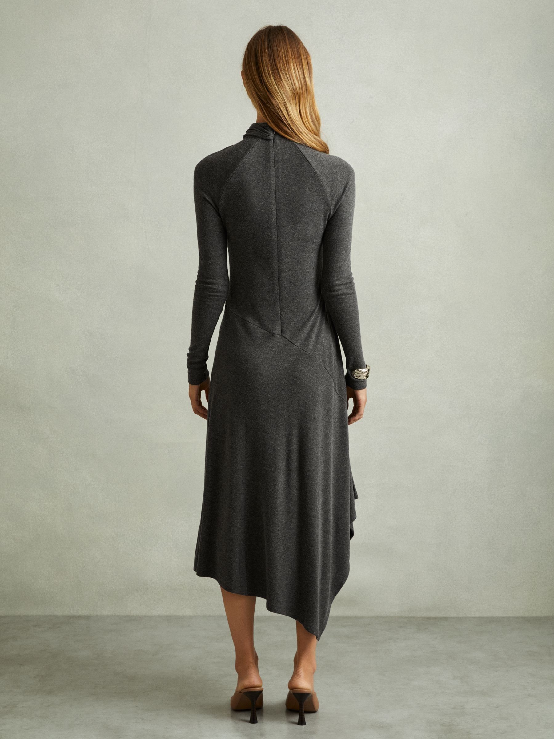 Jersey Drape Asymmetric Midi Dress in Grey - Image 5 of 7