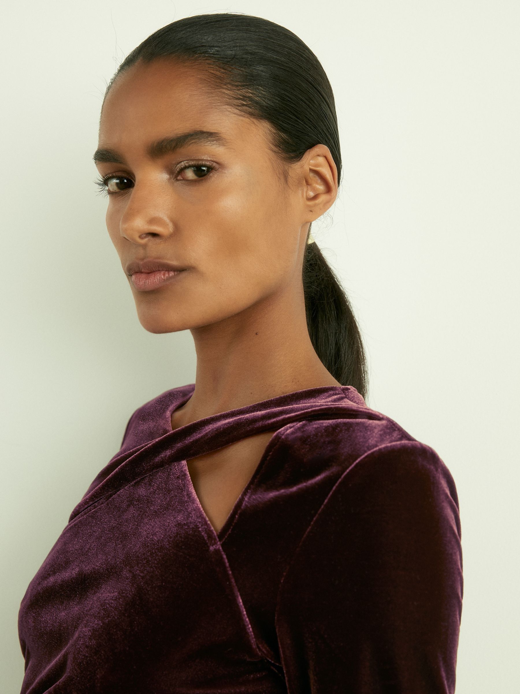Velvet Cut-Out Mini Dress in Berry - Image 4 of 6