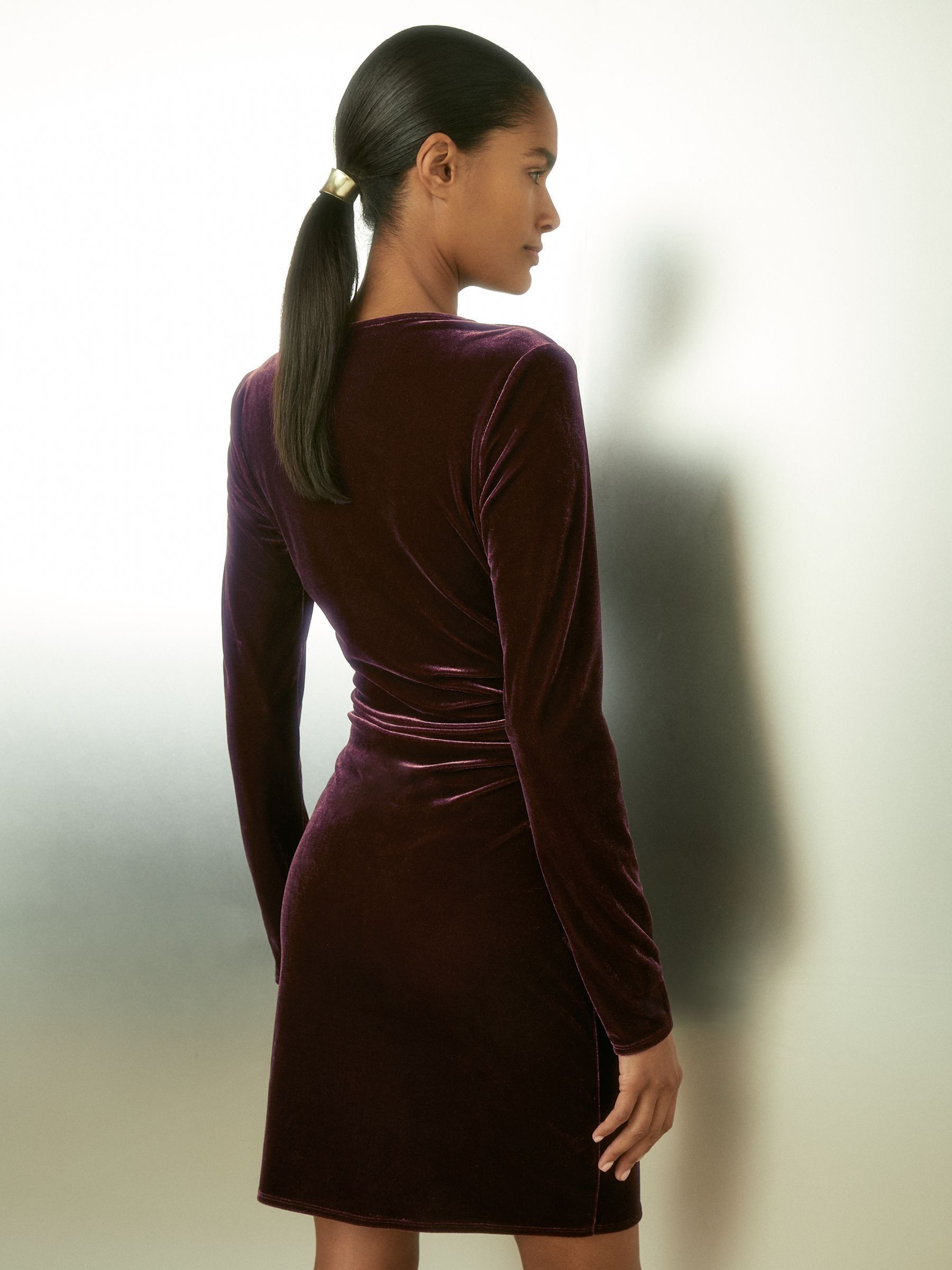 Velvet Cut-Out Mini Dress in Berry - Image 5 of 6