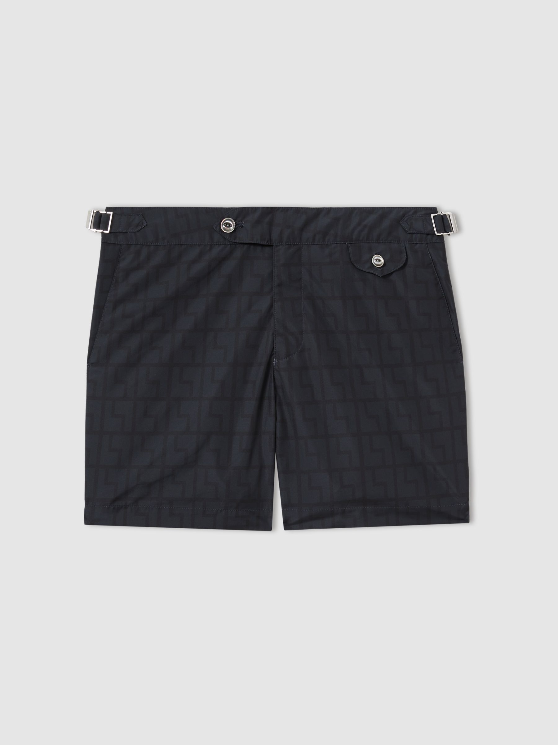 Hemingsworth Ikat-Print Swim Shorts in Navy - Image 1 of 2