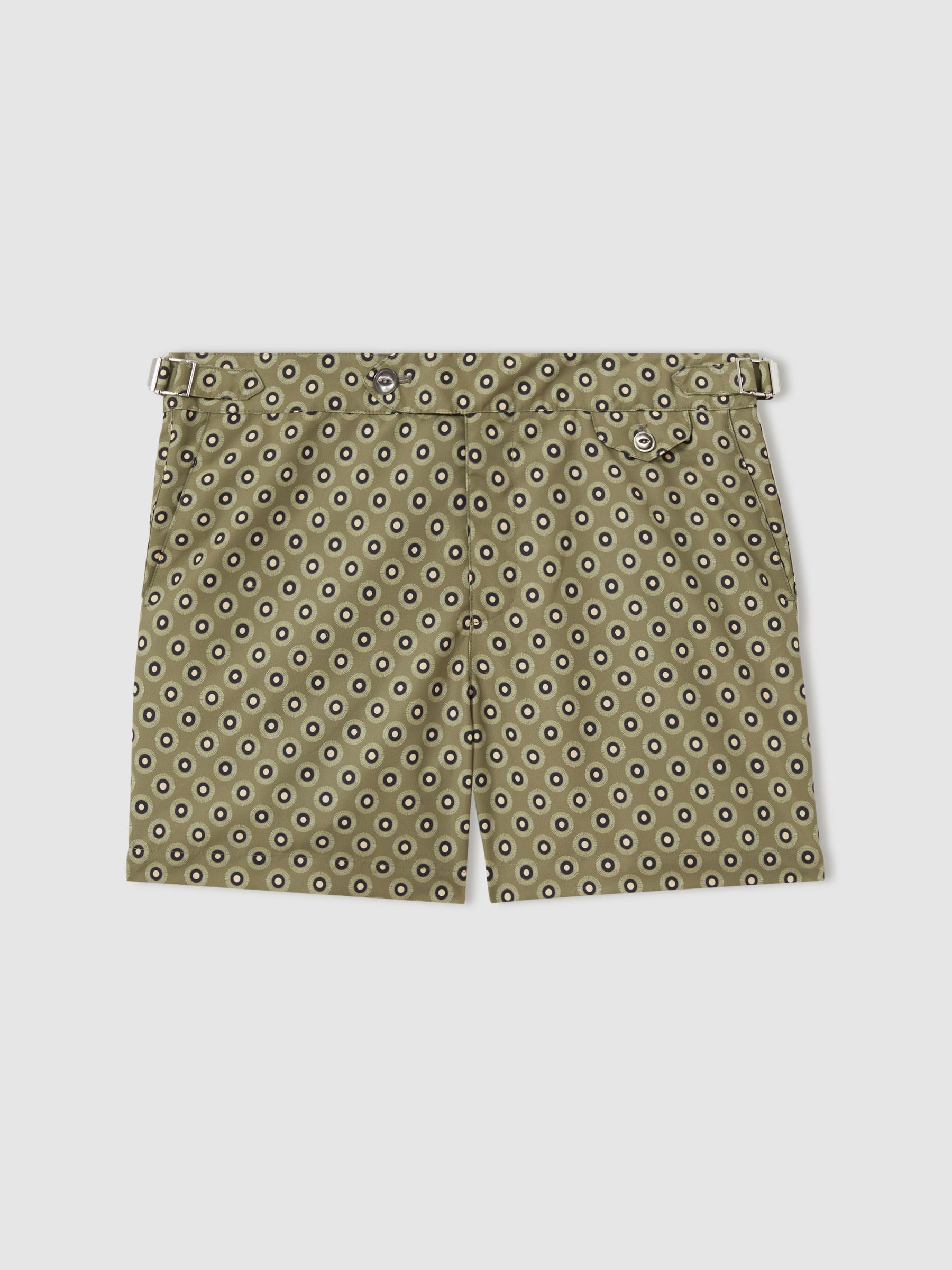 Hemingsworth Ikat-Print Swim Shorts in Olive - Image 1 of 2