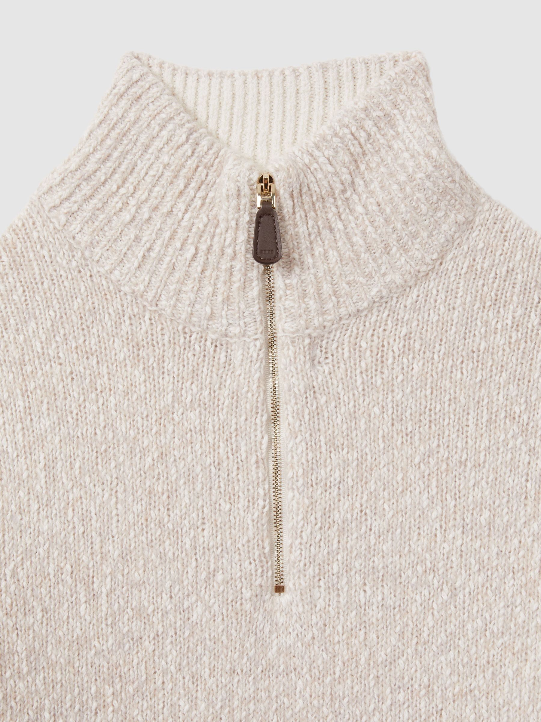 Marled Cotton and Wool Funnel-Neck Jumper in Oatmeal/White - Image 5 of 5