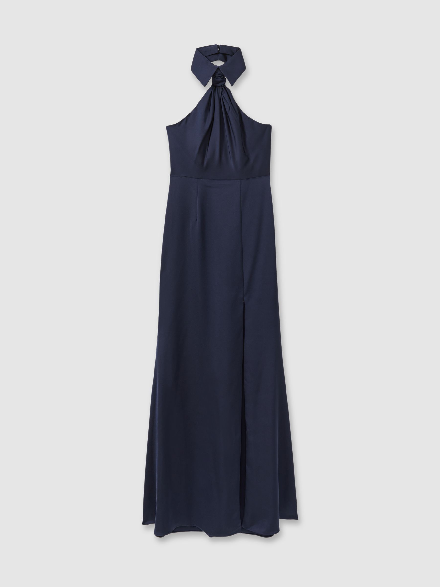Gemi Navy Halston Satin Halter Neck Maxi Dress - Image 2 of 5
