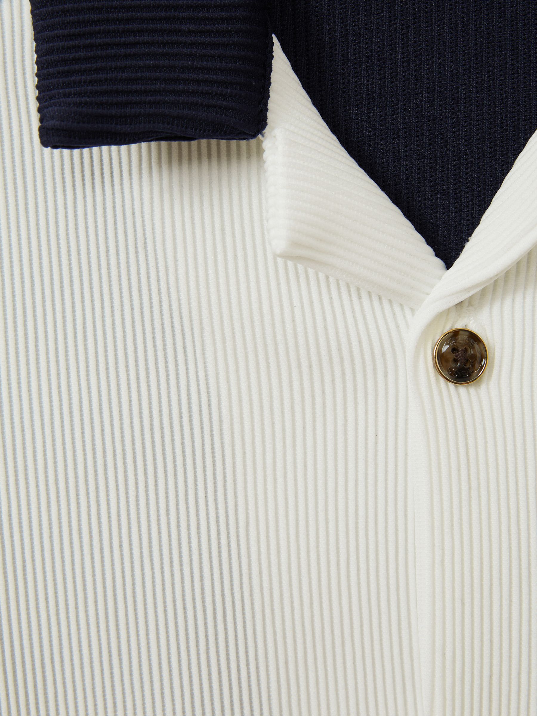 9-13 yrs Colourblock Plisse Cuban Collar Shirt in Optic White/Navy - Image 5 of 5