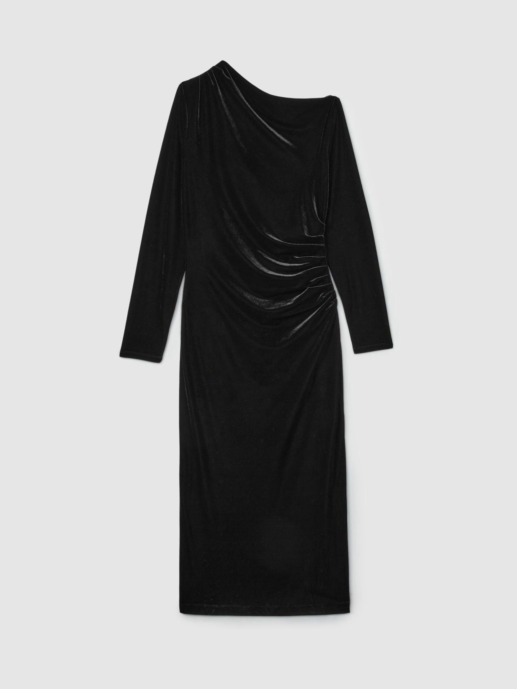 Off-the-Shoulder Velvet Dress in Black - Image 2 of 5