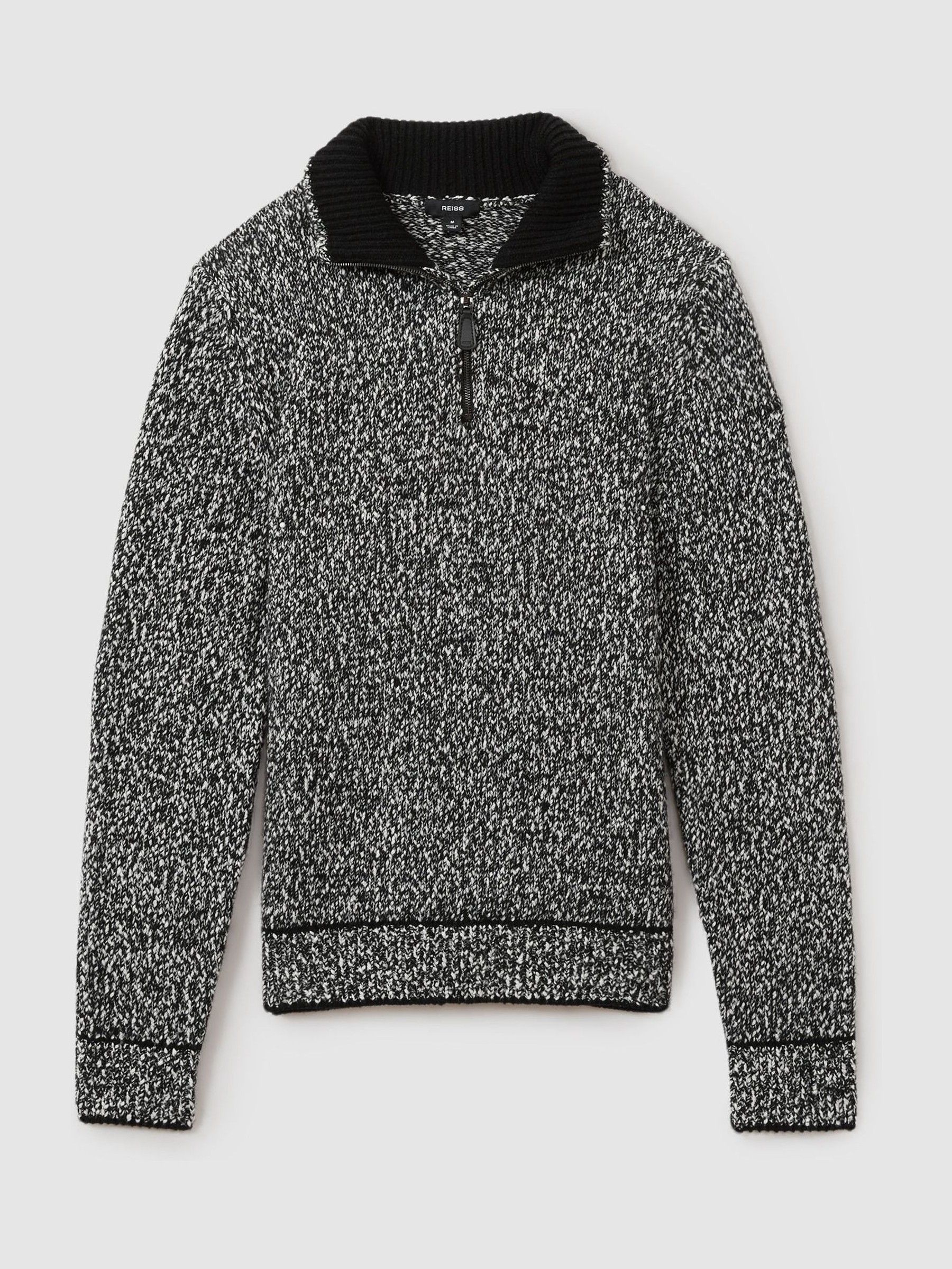 Marled Cotton and Wool Funnel-Neck Jumper in Black/White - Image 2 of 6