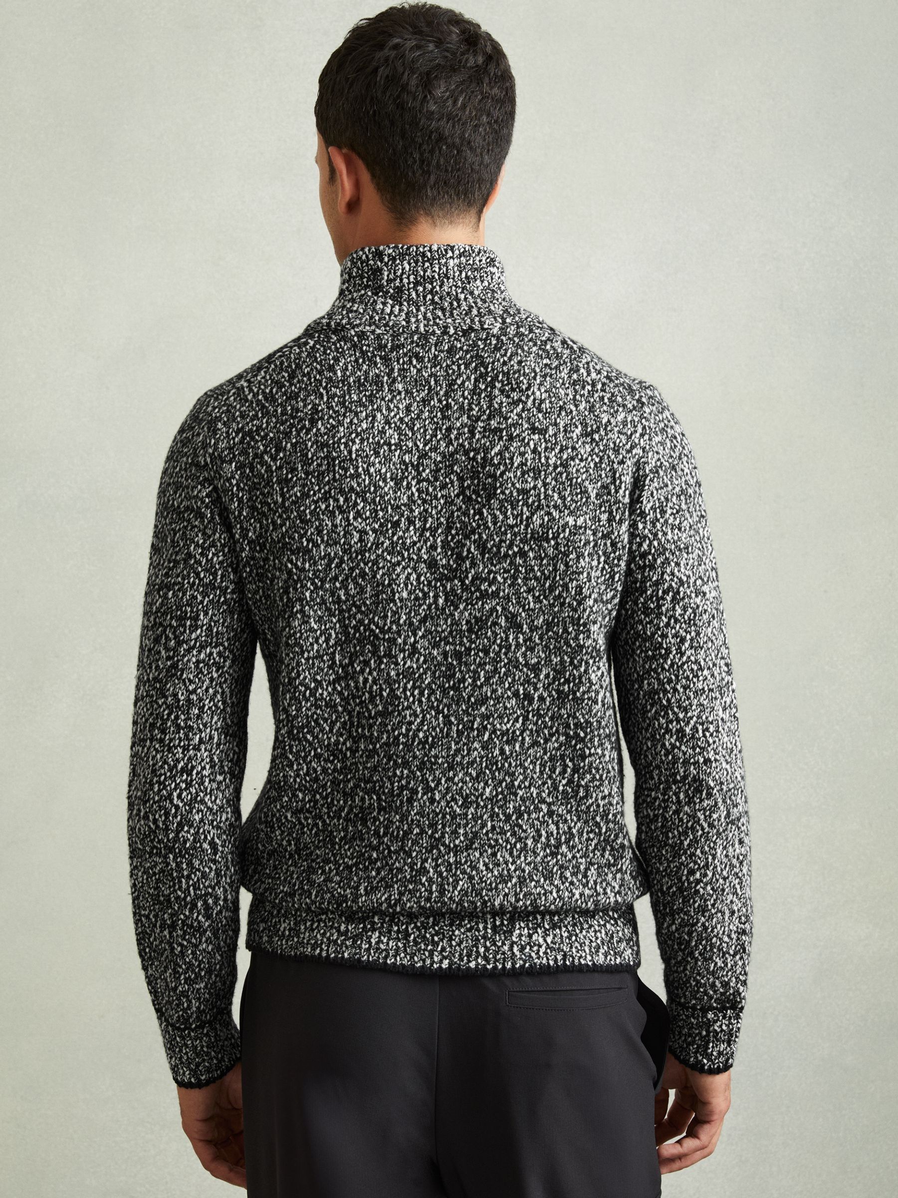 Marled Cotton and Wool Funnel-Neck Jumper in Black/White - Image 4 of 6