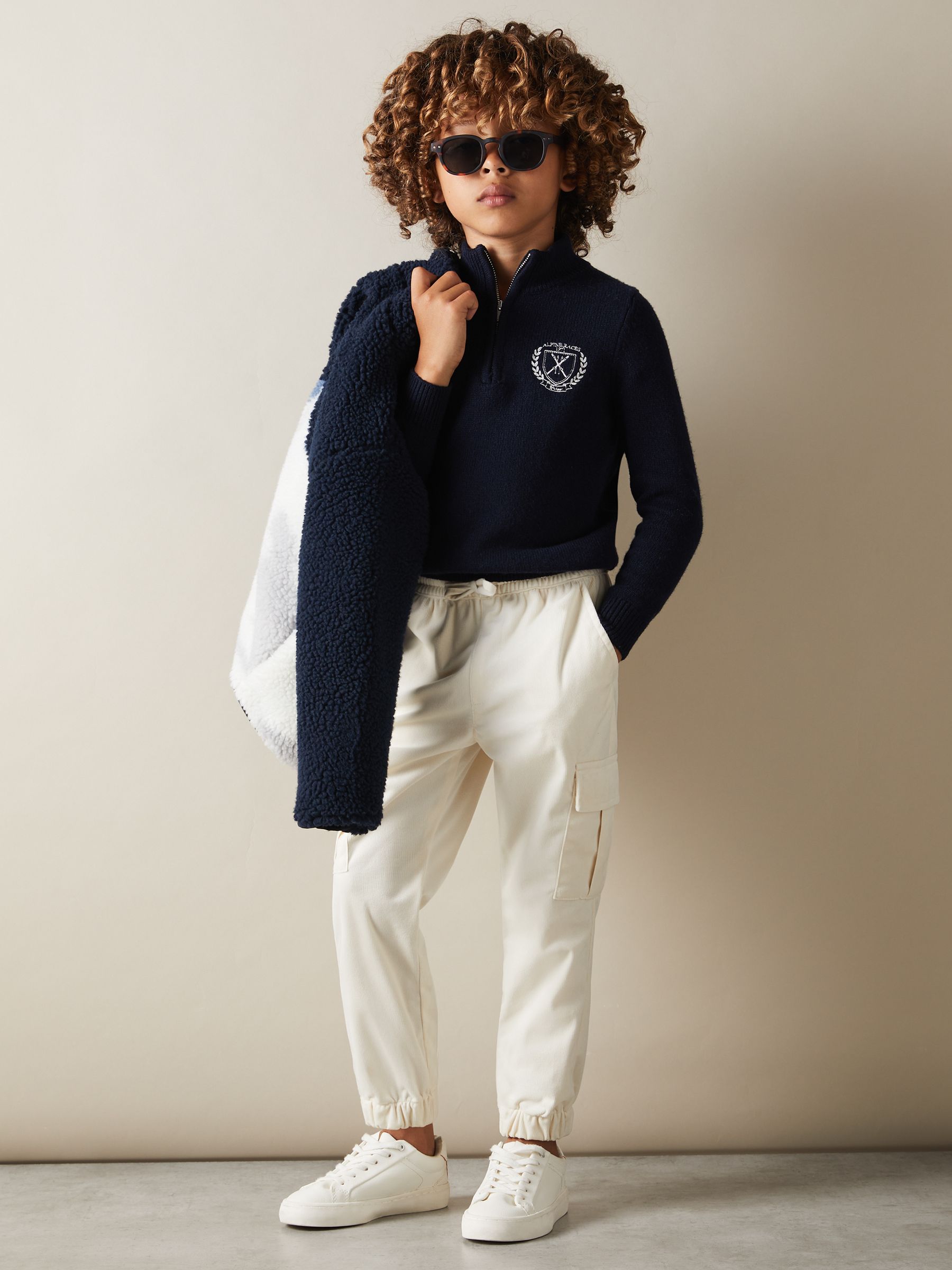 13-14 yrs Corduroy Drawstring Trousers in Off White - Image 2 of 3