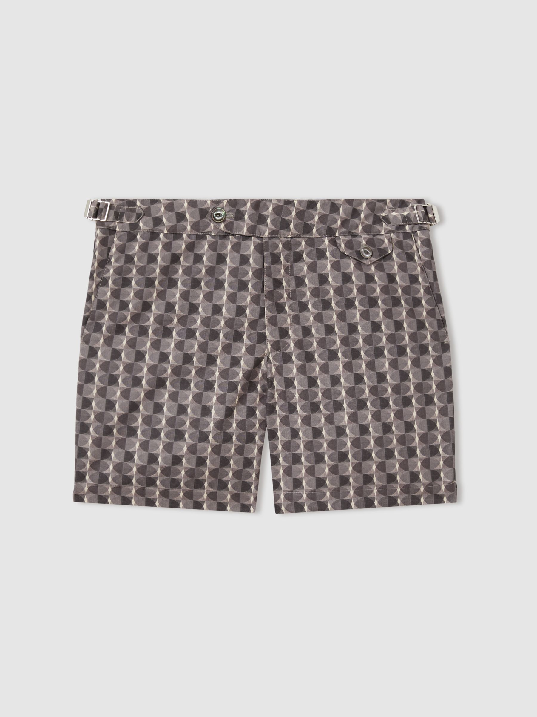 Hemingsworth Ikat-Print Swim Shorts in Black/Neutral - Image 1 of 2