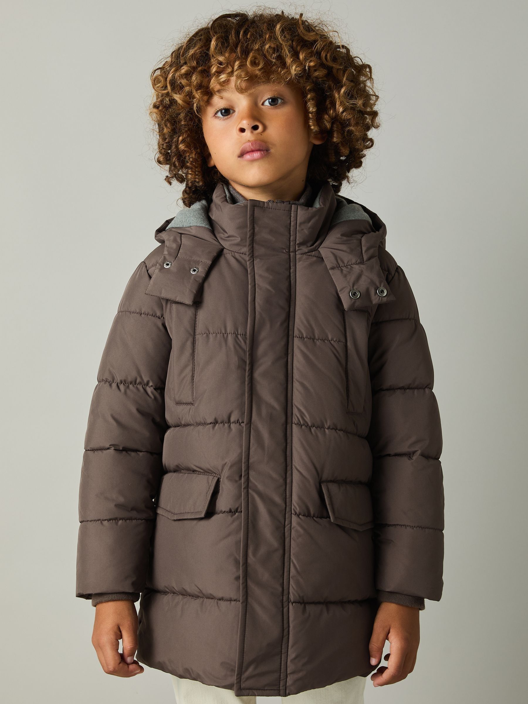 13-14 yrs Patch-Pocket Quilted Puffer Jacket in Chocolate Brown - Image 3 of 4