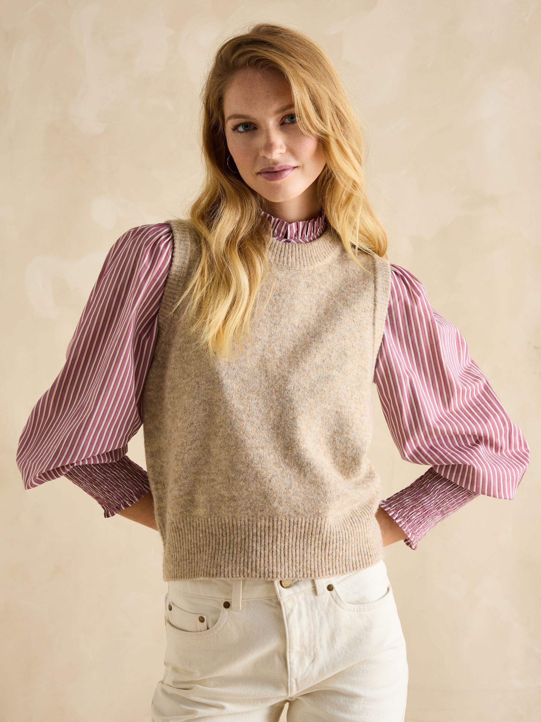 Holly Camel Regular Fit Knitted Vest - Image 1 of 6