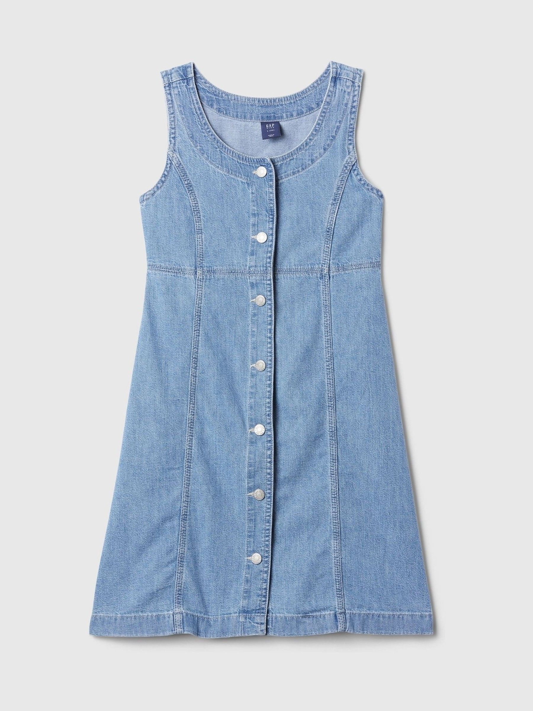 Blue Button Sleeveless Denim Dress (4-13yrs) - Image 3 of 4