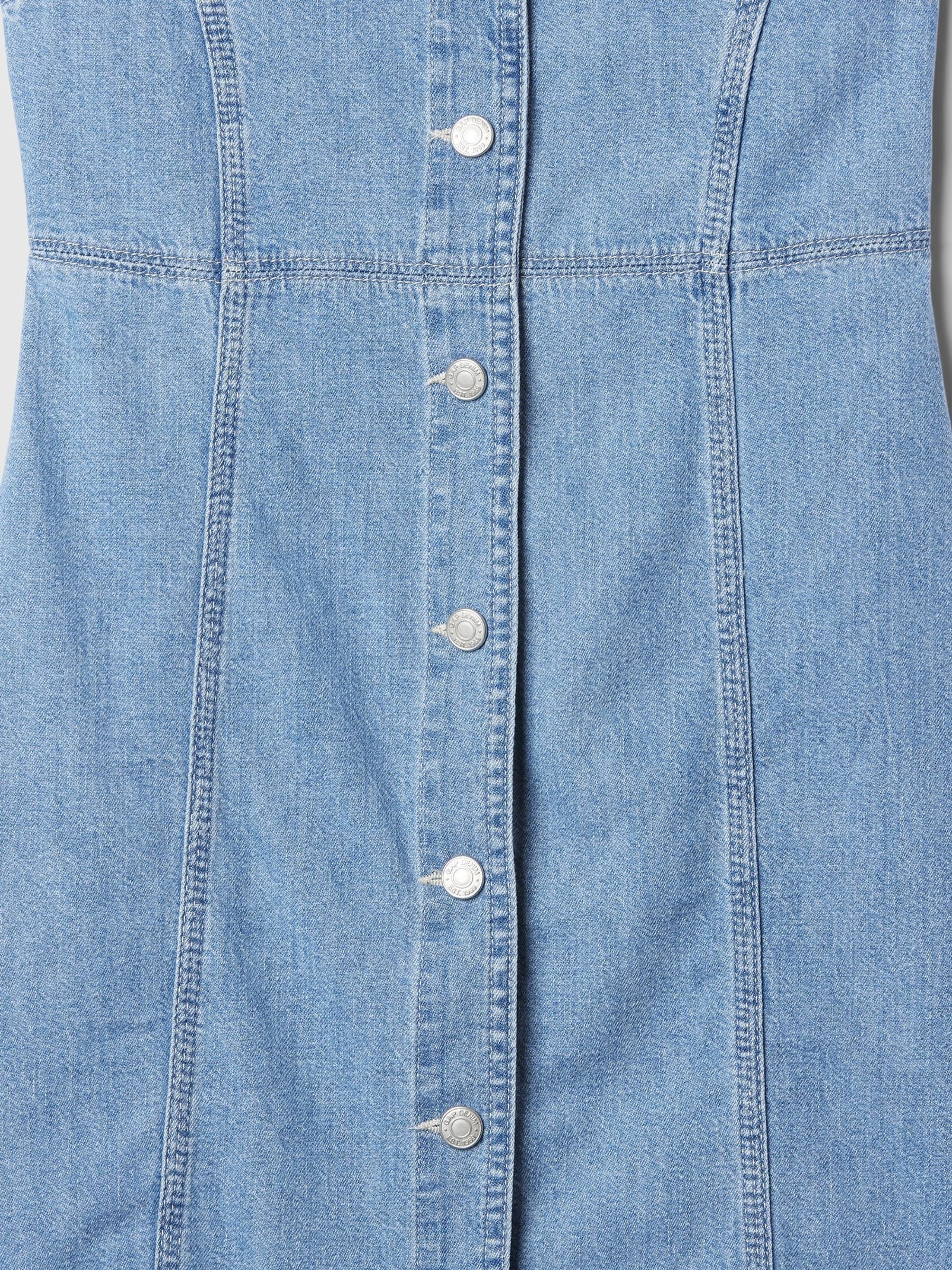 Blue Button Sleeveless Denim Dress (4-13yrs) - Image 4 of 4