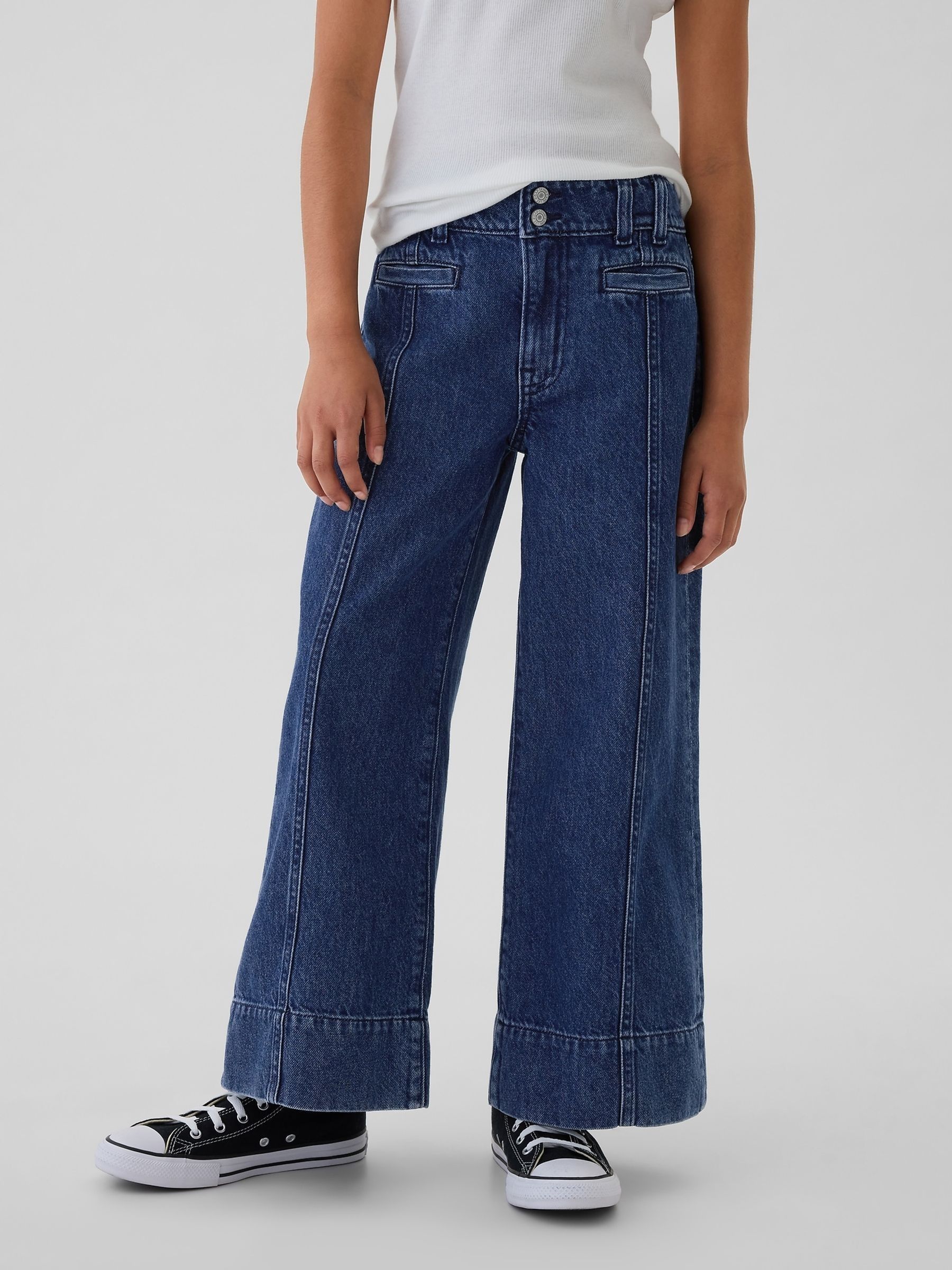 Blue High Waisted Wide Leg Ankle Jeans (5-13yrs) - Image 2 of 6