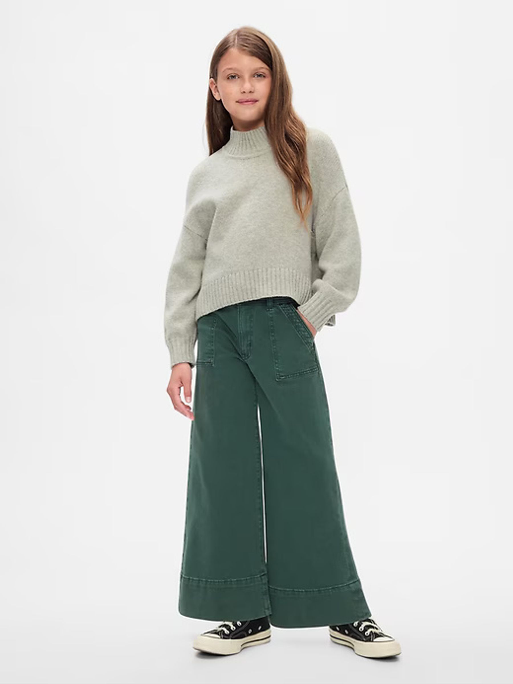 Green High Waisted Wide Leg Ankle Jeans (5-13yrs) - Image 1 of 9
