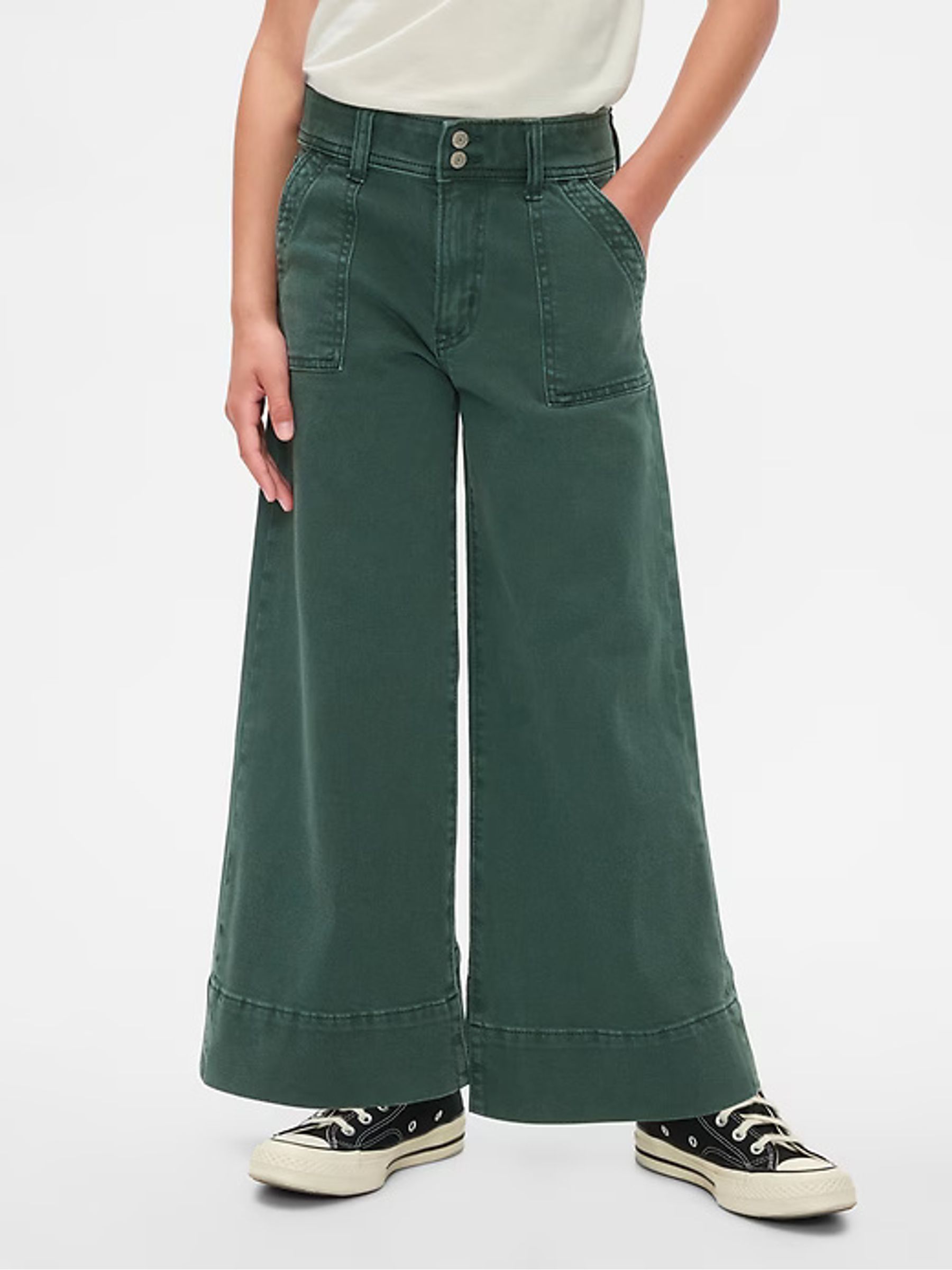Green High Waisted Wide Leg Ankle Jeans (5-13yrs) - Image 2 of 9