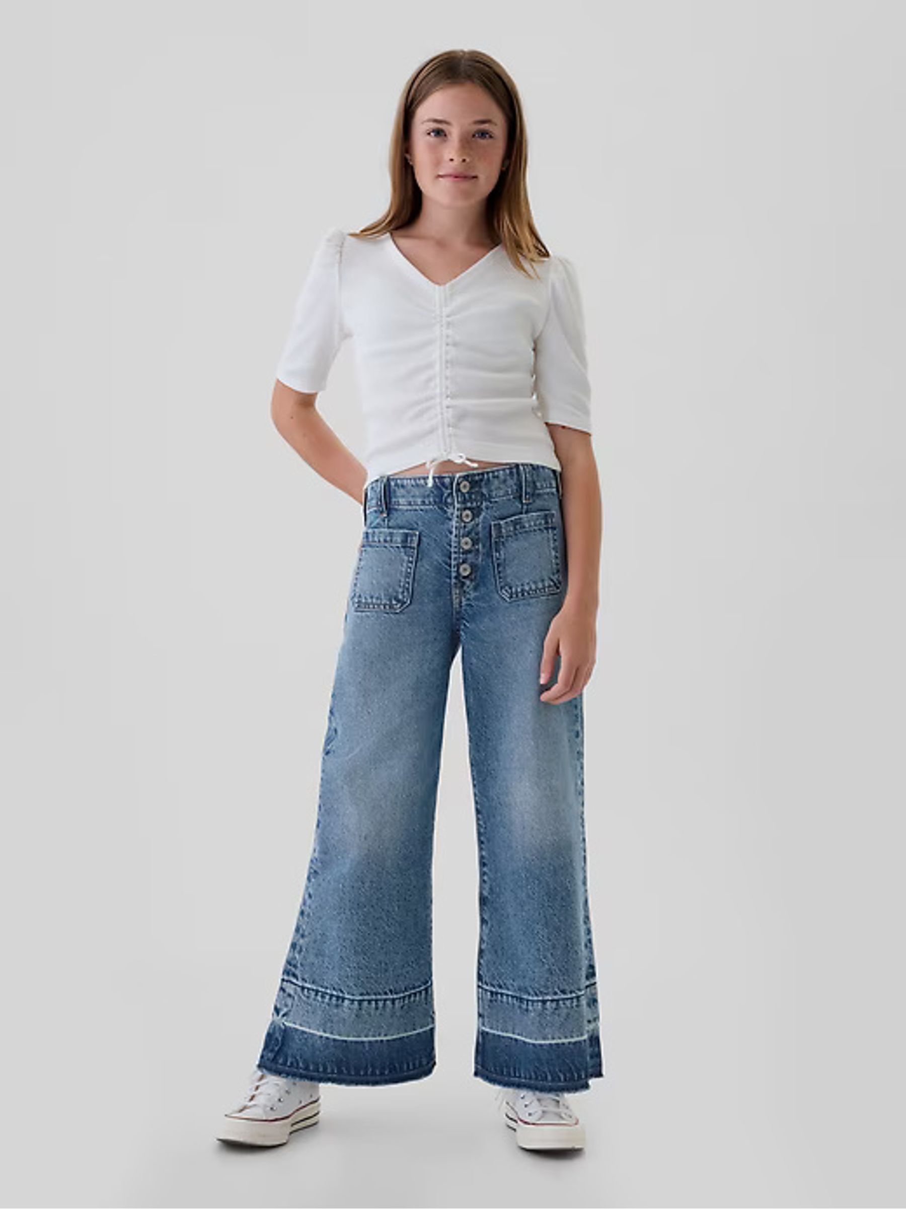 Blue High Waisted Wide Leg Ankle Jeans (5-13yrs) - Image 2 of 7