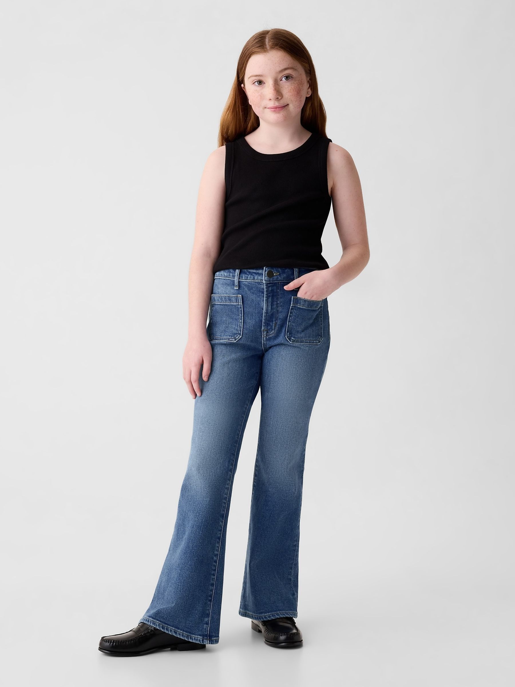 Blue High Waisted 70s Flare Jeans (5-13yrs) - Image 3 of 6