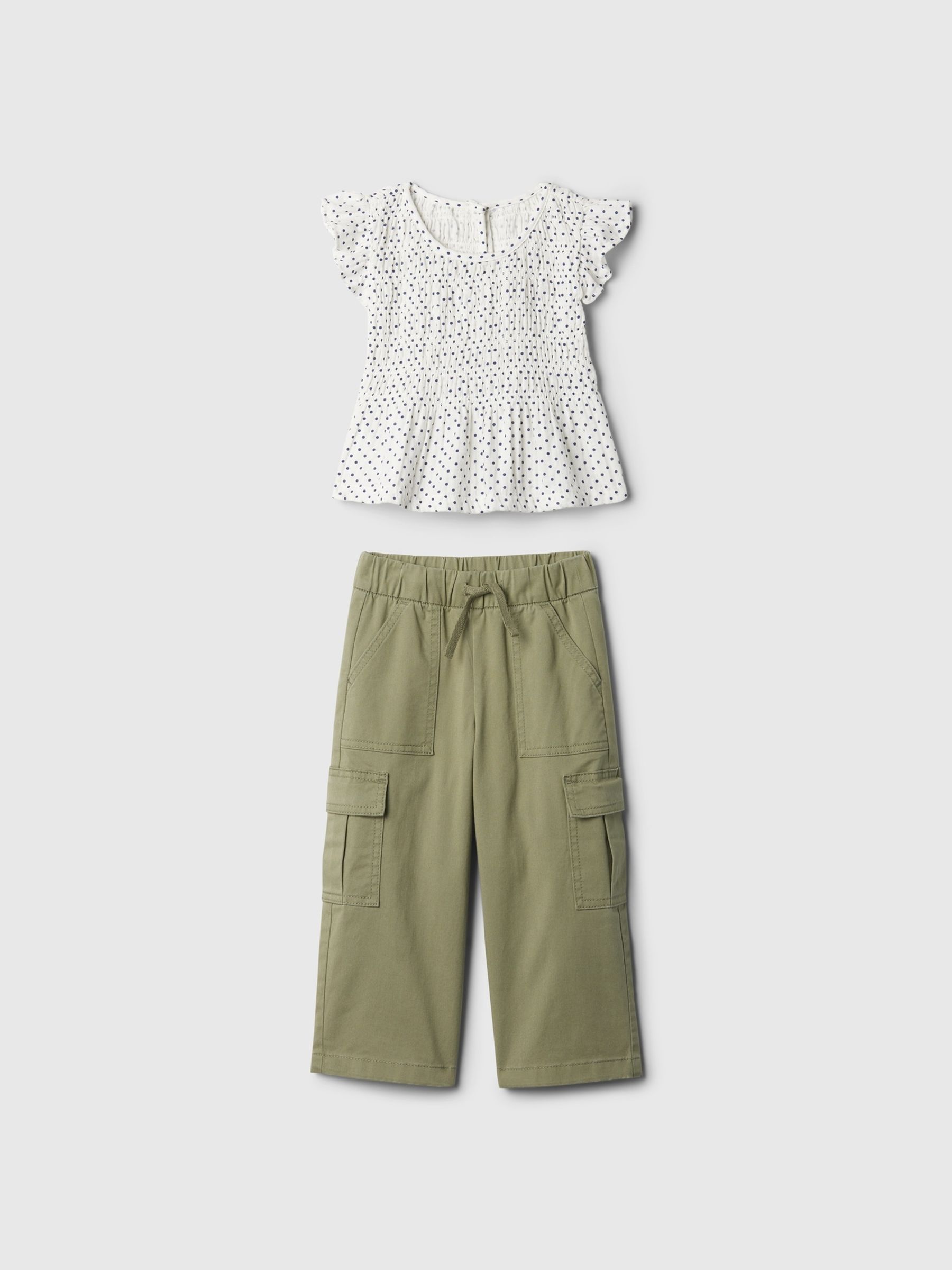 White Top and Cargo Trousers Outfit Set (6mths-5mths) - Image 1 of 3