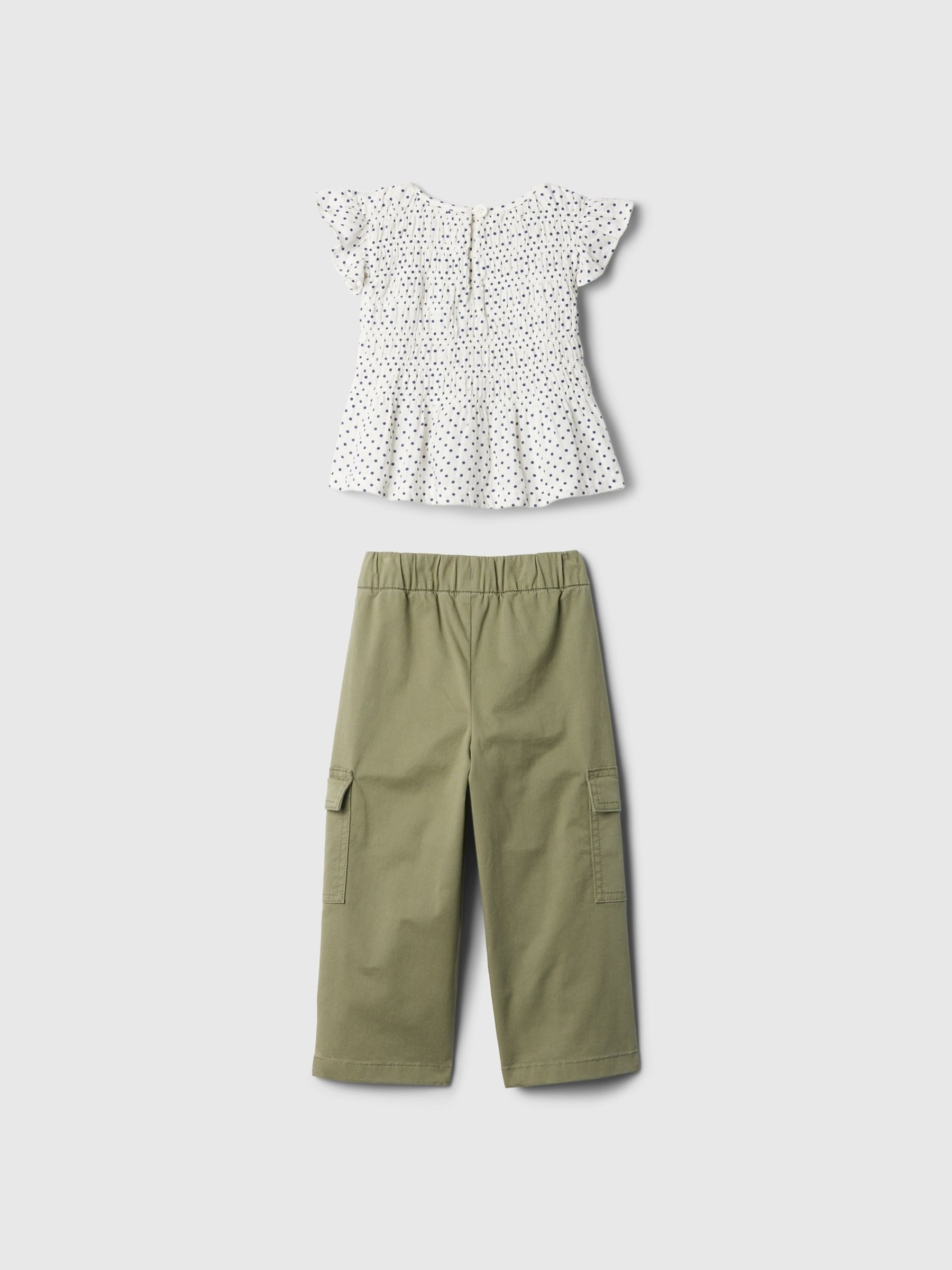 White Top and Cargo Trousers Outfit Set (6mths-5mths) - Image 2 of 3