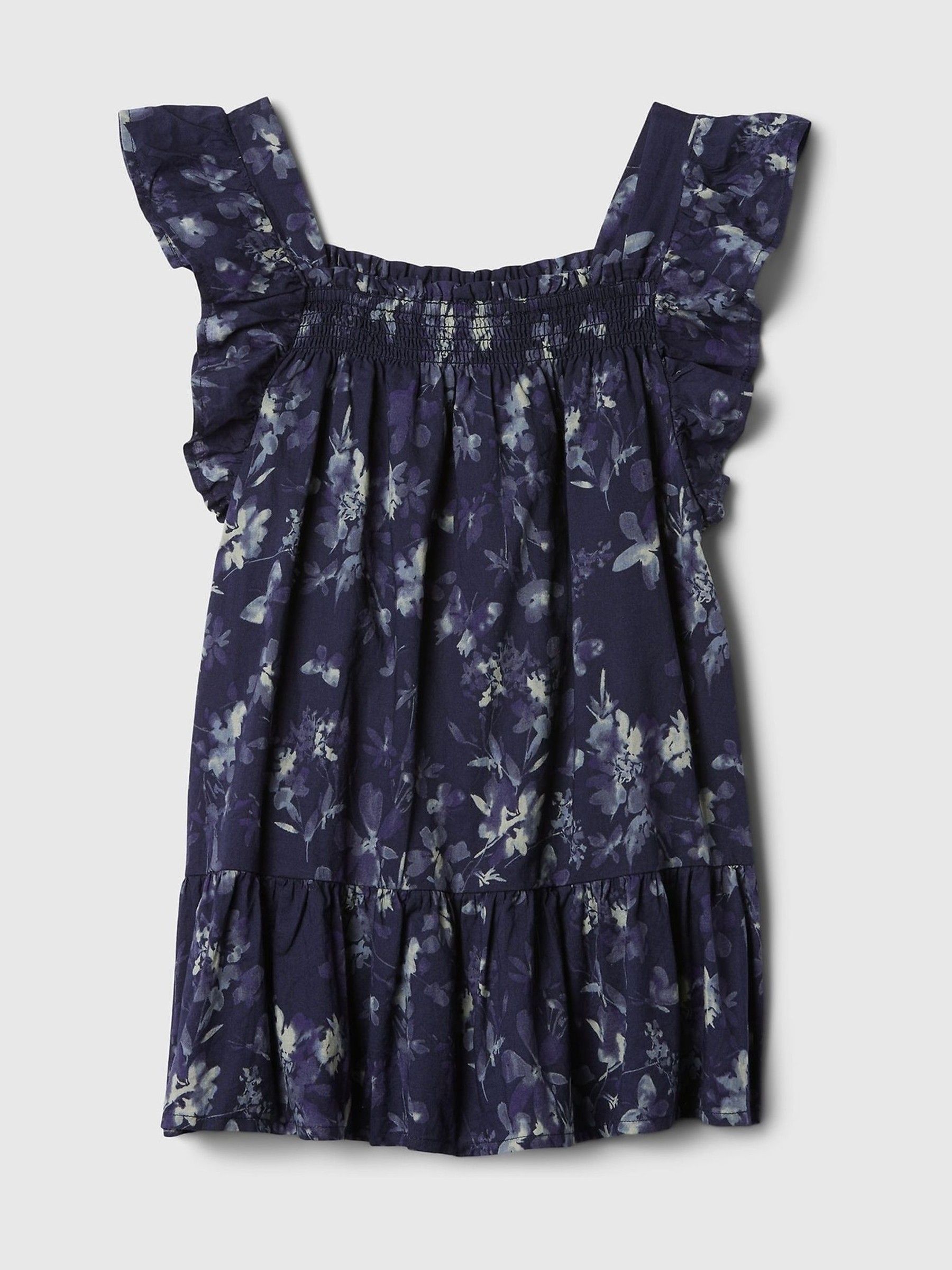 Blue Floral Smocked Square Neck Tiered Dress (6mths-5yrs) - Image 2 of 3