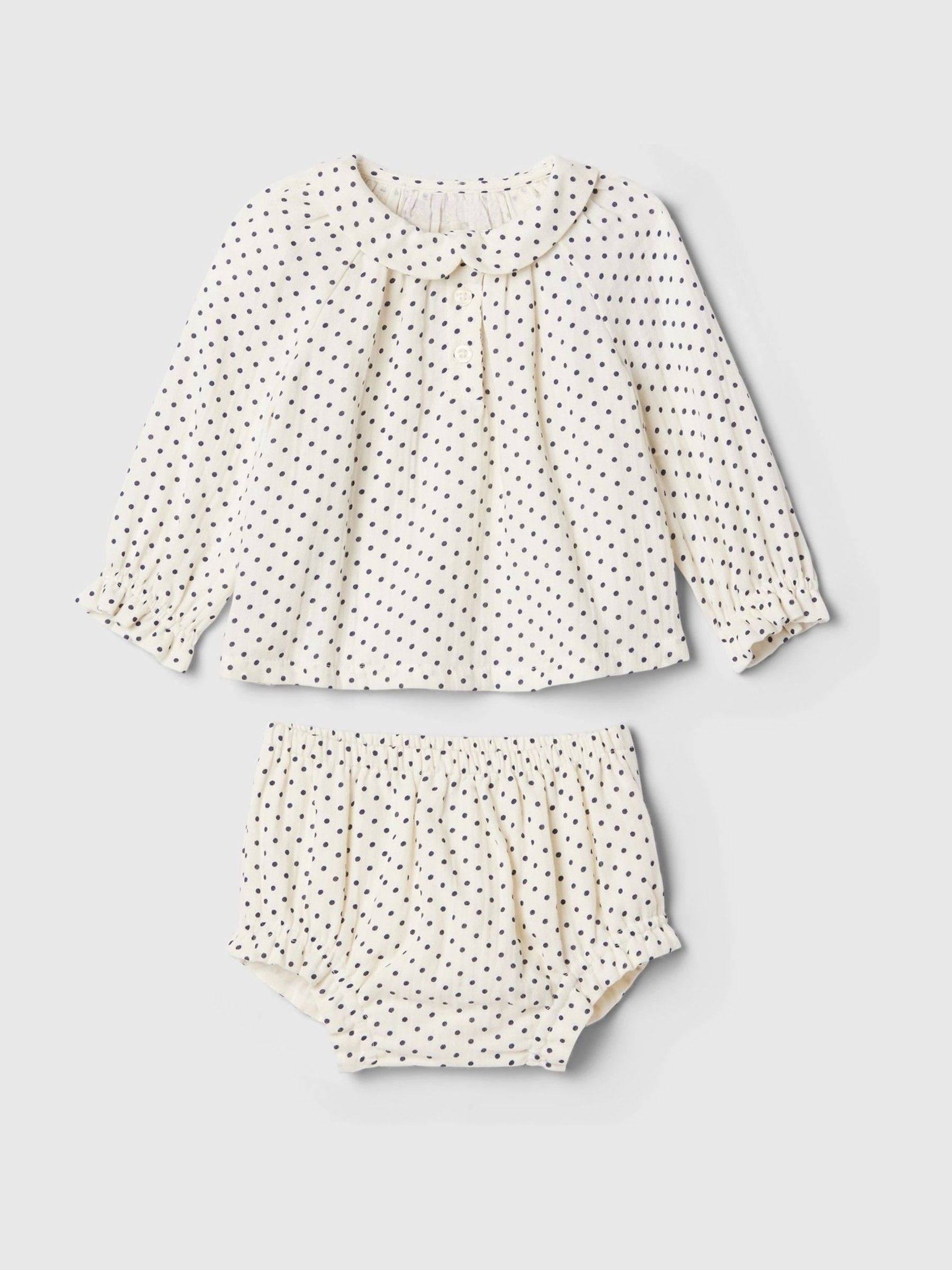 White Polka Dot Long Sleeve Top & Shorts Baby Set (Newborn-24mths) - Image 1 of 2