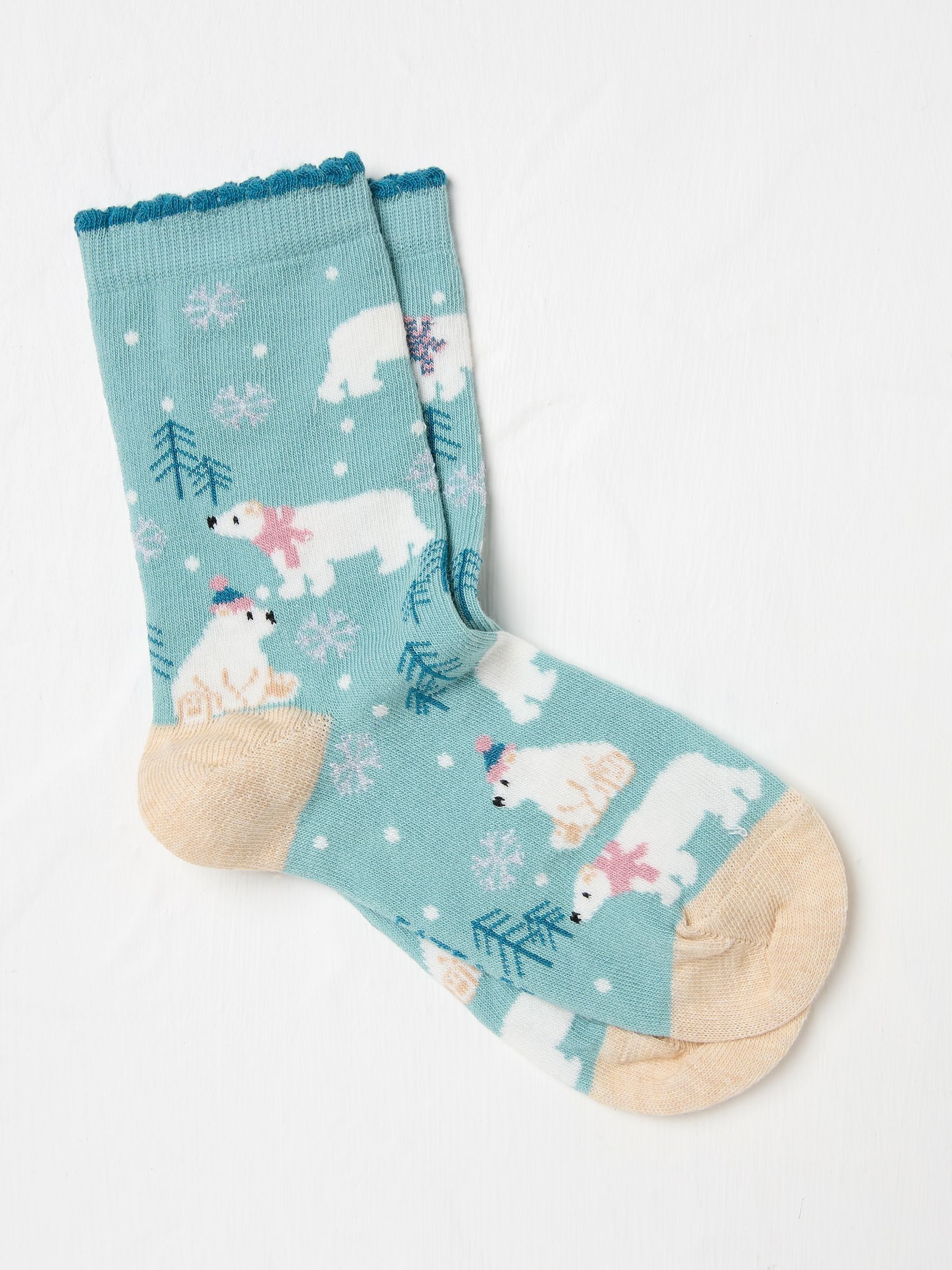 Aqua Blue Polar Bear Socks 1 Pack - Image 1 of 2 Aqua Blue Polar Bear Socks 1 Pack - Image 1 of 2
