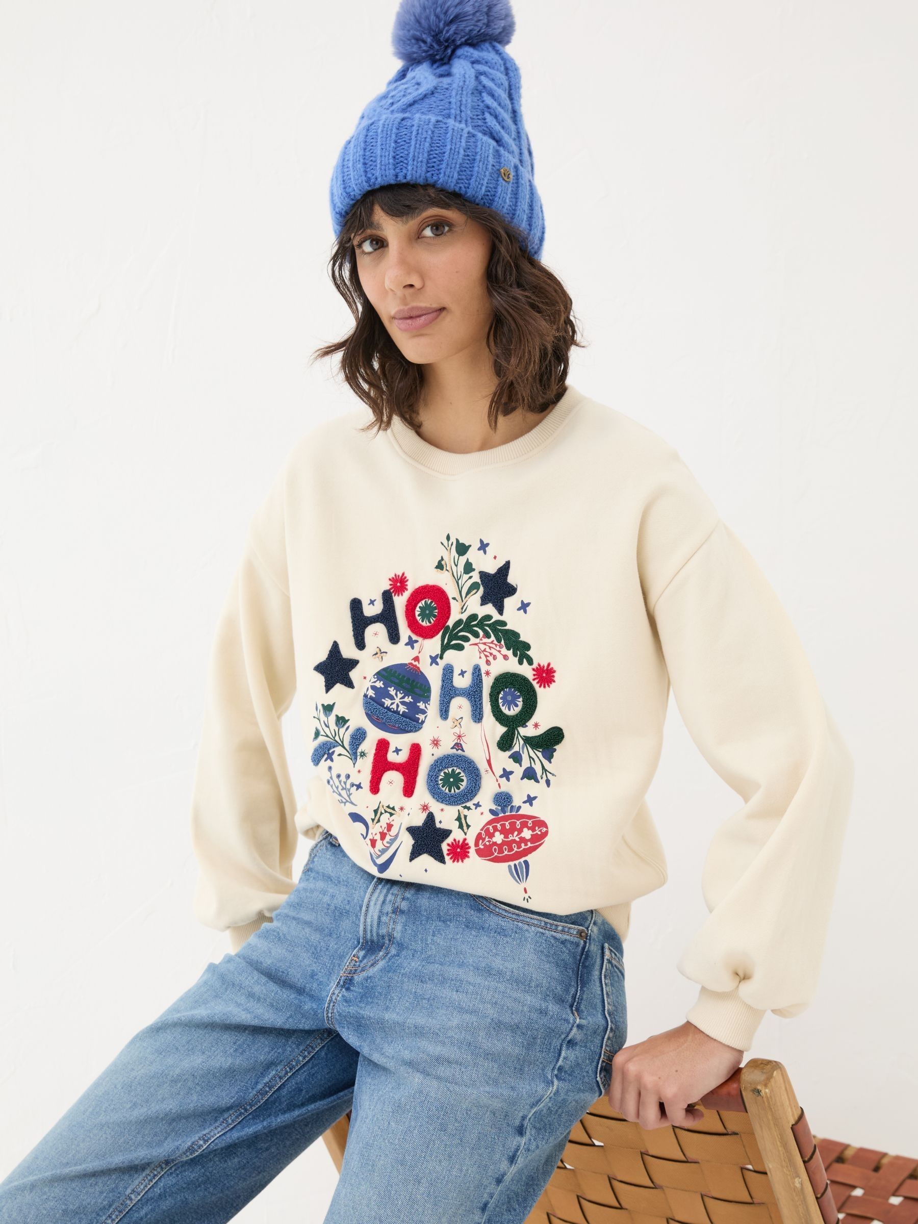 Ivory Christmas Graphic Crew Sweat Top - Image 1 of 9