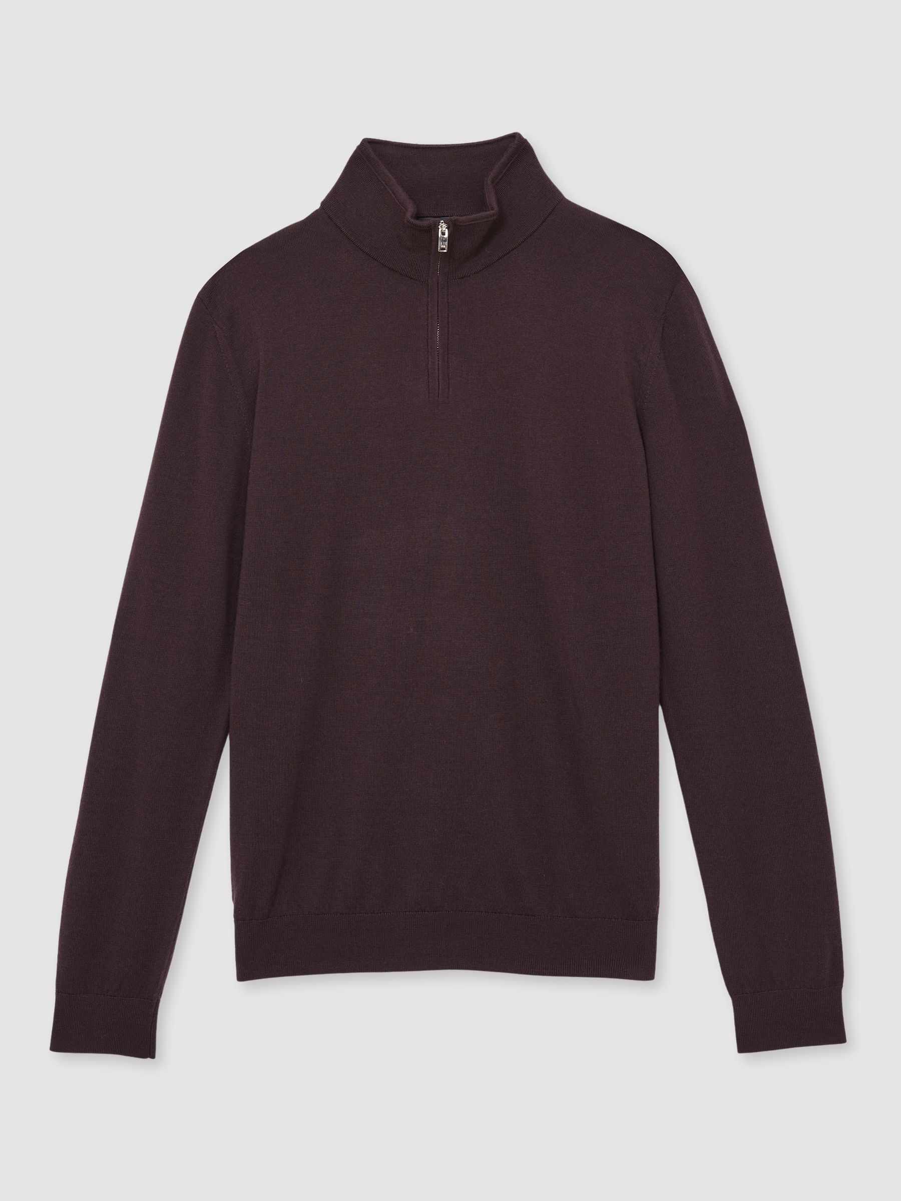 Merino Wool Half-Zip Funnel Neck Jumper in Dark Bordeaux - Image 2 of 5