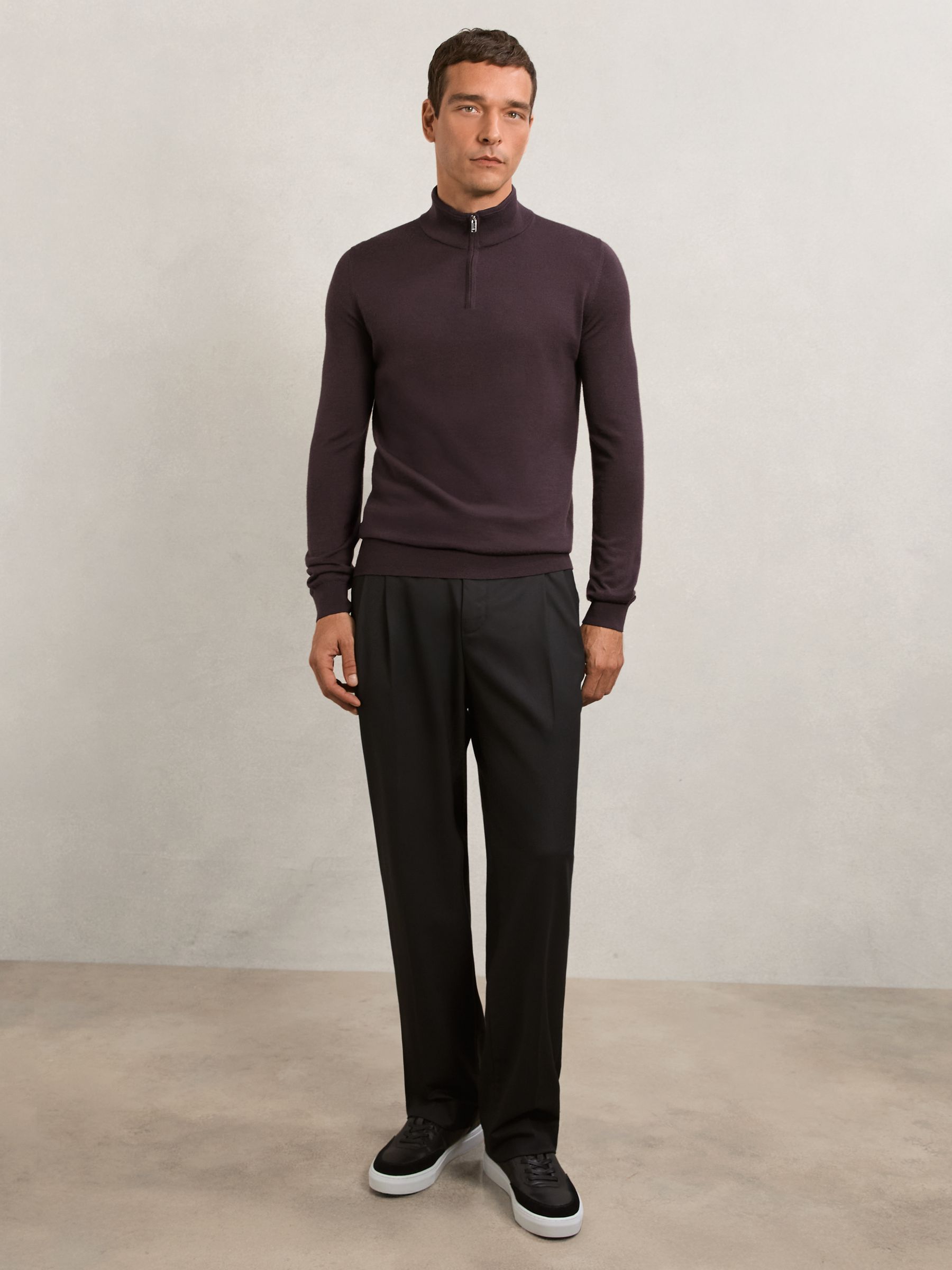 Wool Half-Zip Funnel Neck Jumper in Dark Bordeaux - image 5