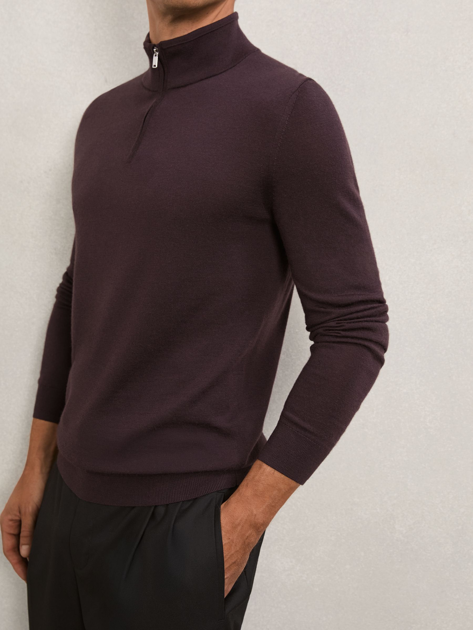 Wool Half-Zip Funnel Neck Jumper in Dark Bordeaux - image 4